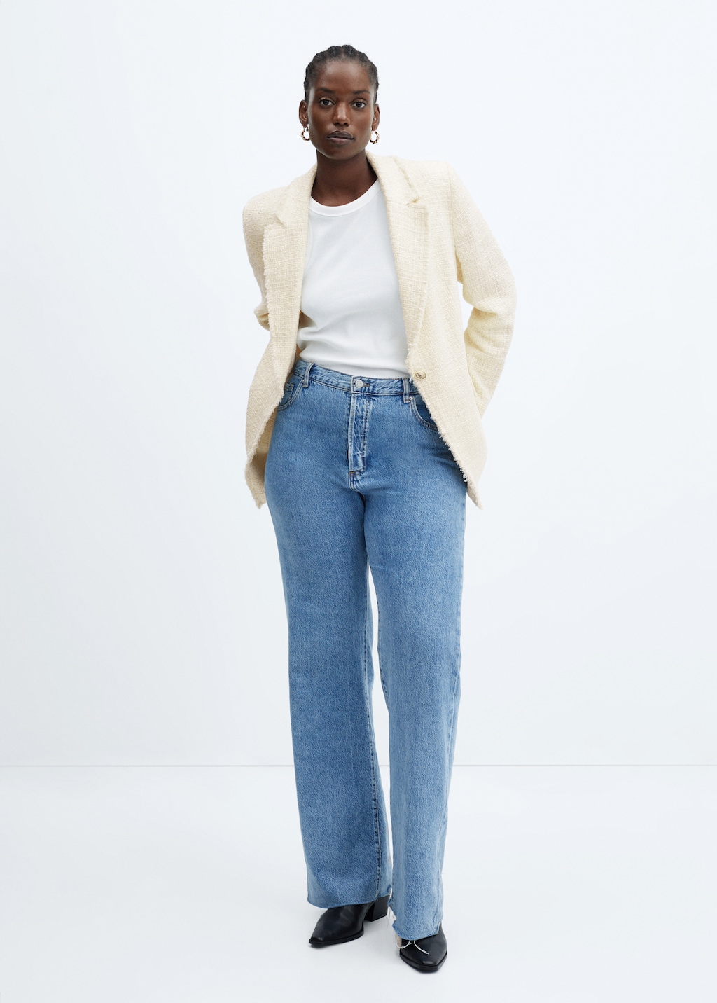 アウターその他 SATUR Collarless two-tone tweed jacket beige blue SA241UJP11 SATUR | 세터 | 칼라리스 투 톤 트위드 자켓 베이지 블루