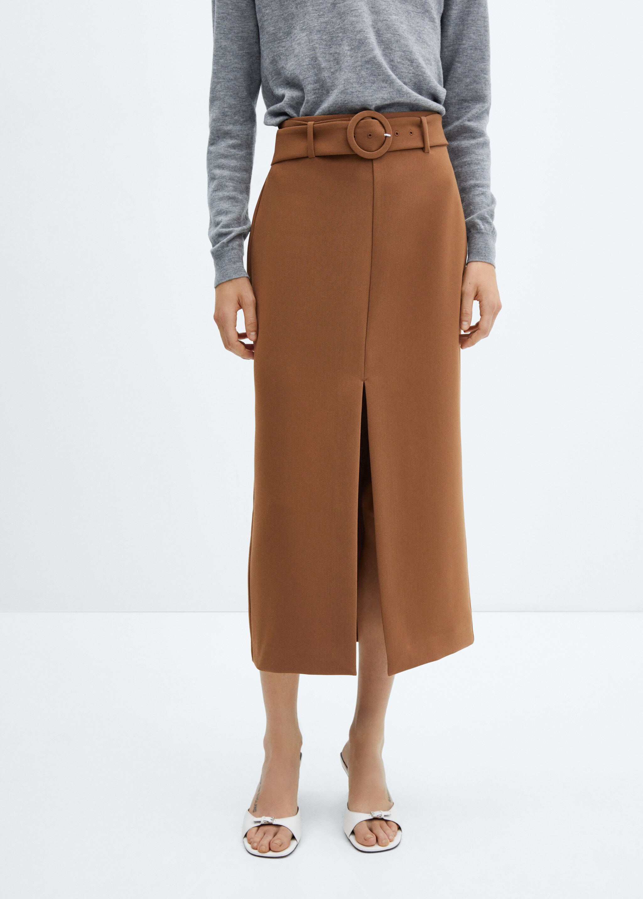 Skirt with slit and belt - Plan mediu