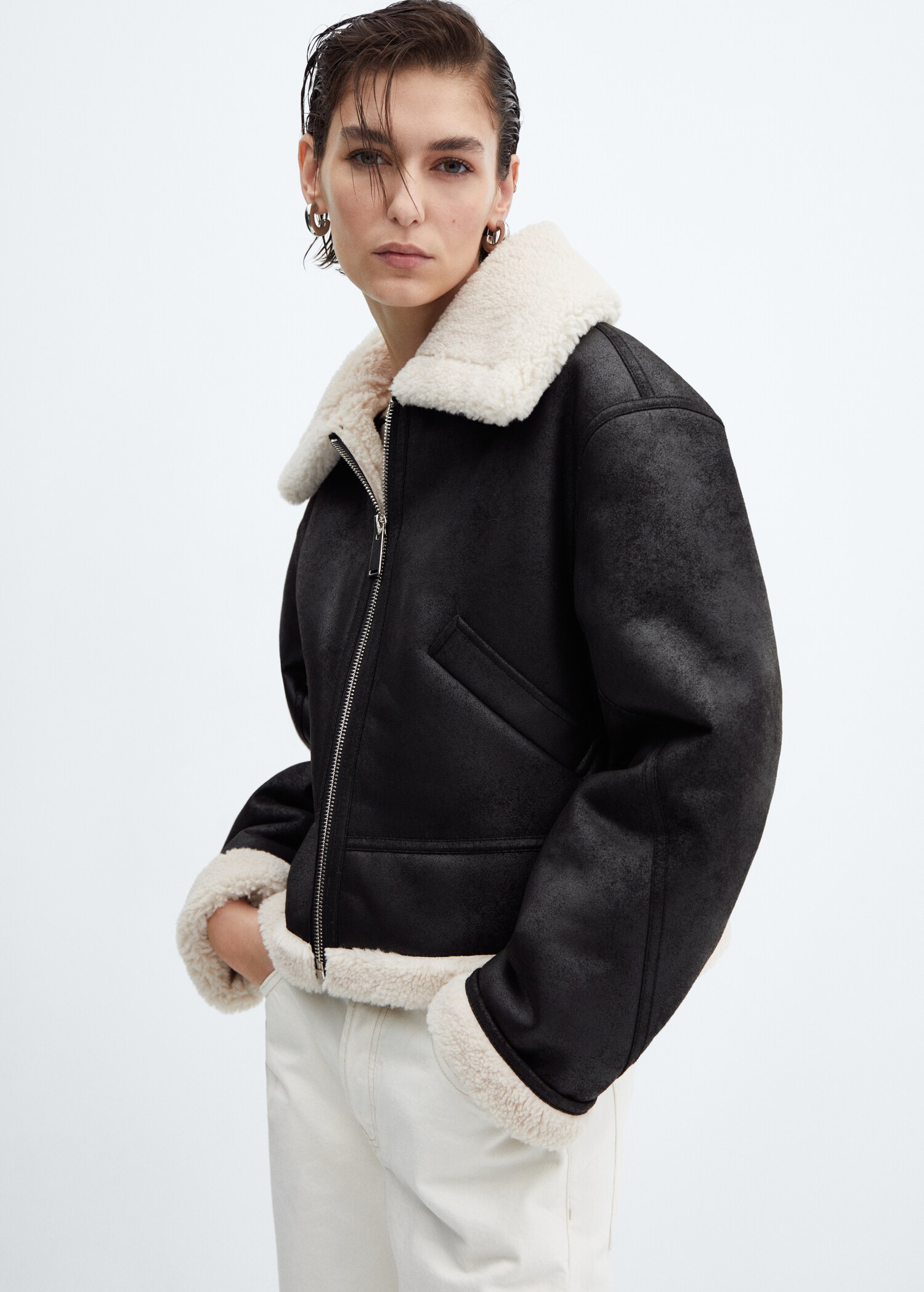 Faux shearling-lined short jacket - Medium plane