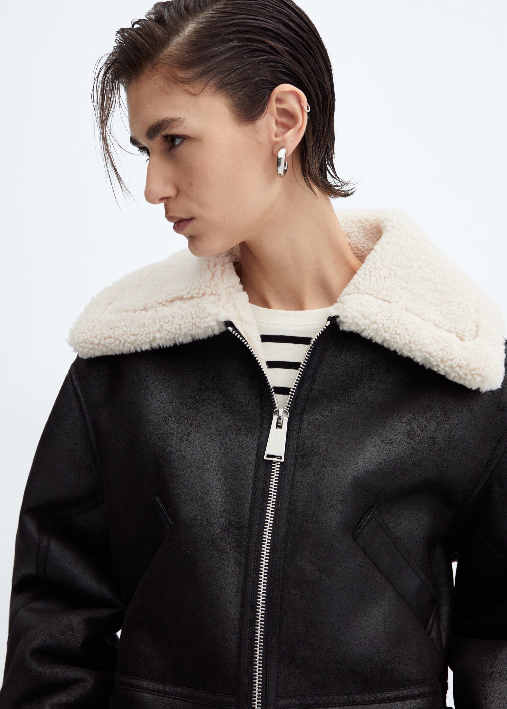 Faux shearling-lined short jacket - Details of the article 1