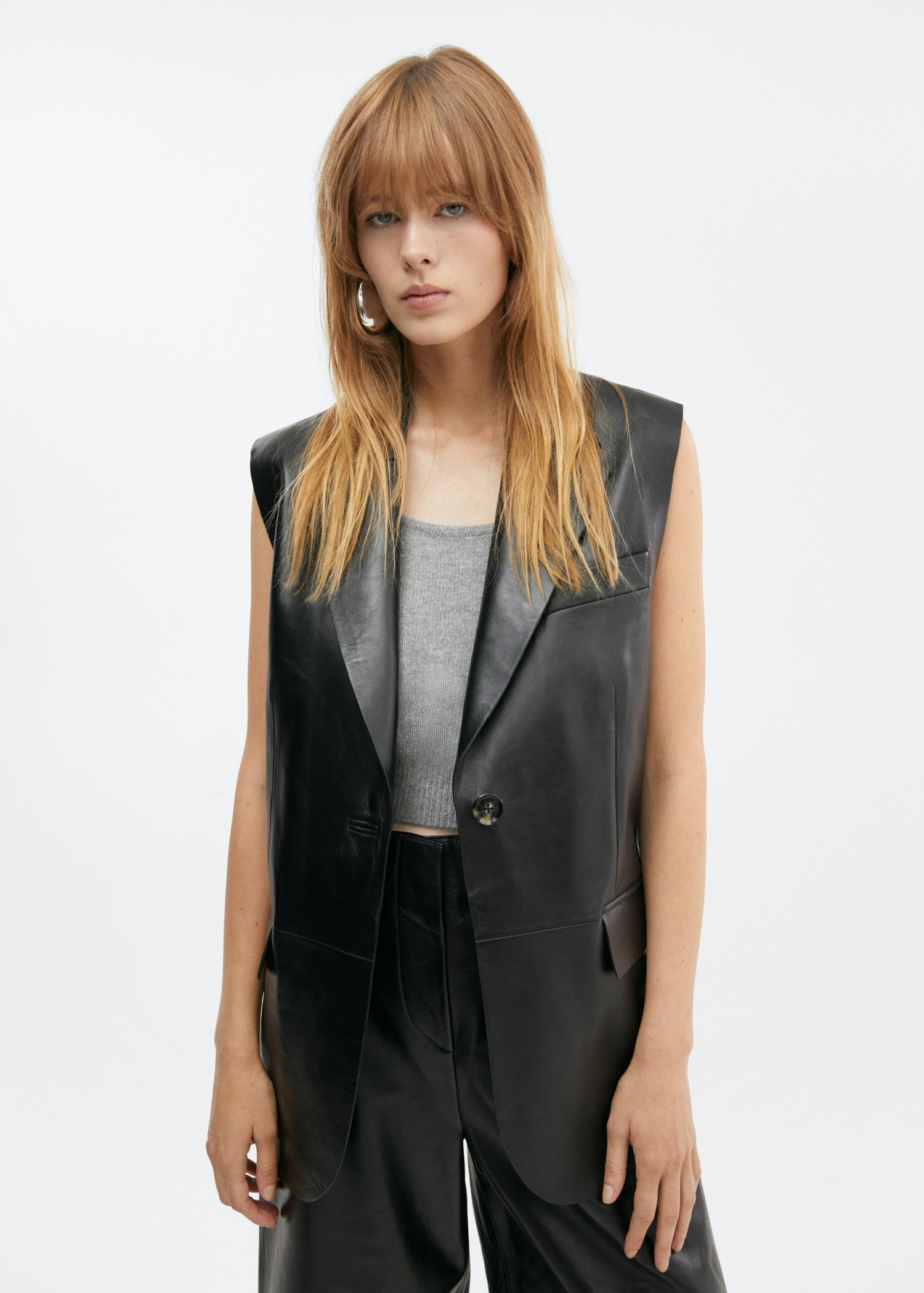 Long leather gilet - Main Image