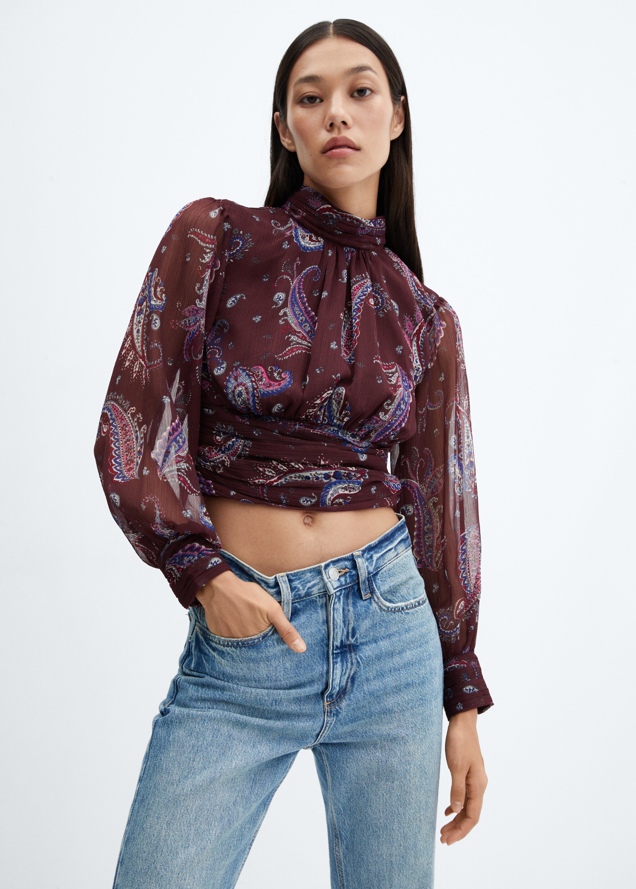 Paisley blouse with puffed sleeves - Medium plane