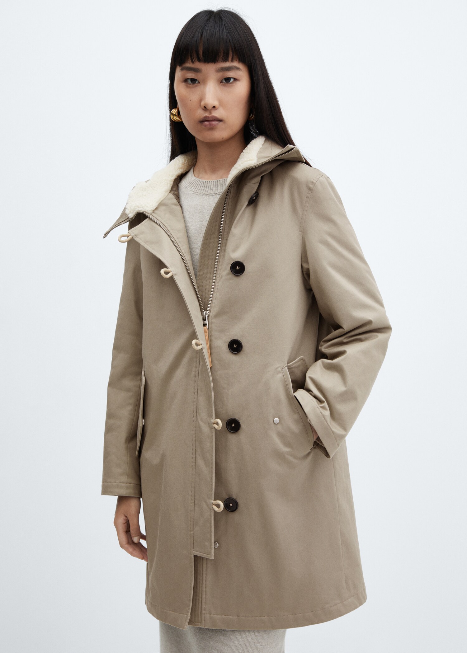 Midi-parka with shearling collar  - Medium plane