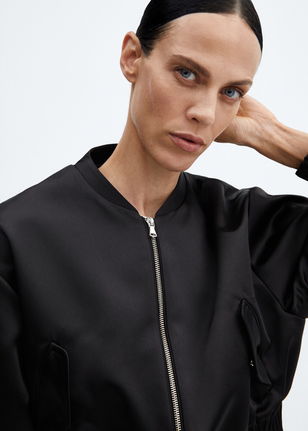 Black satin bomber jacket womens best sale