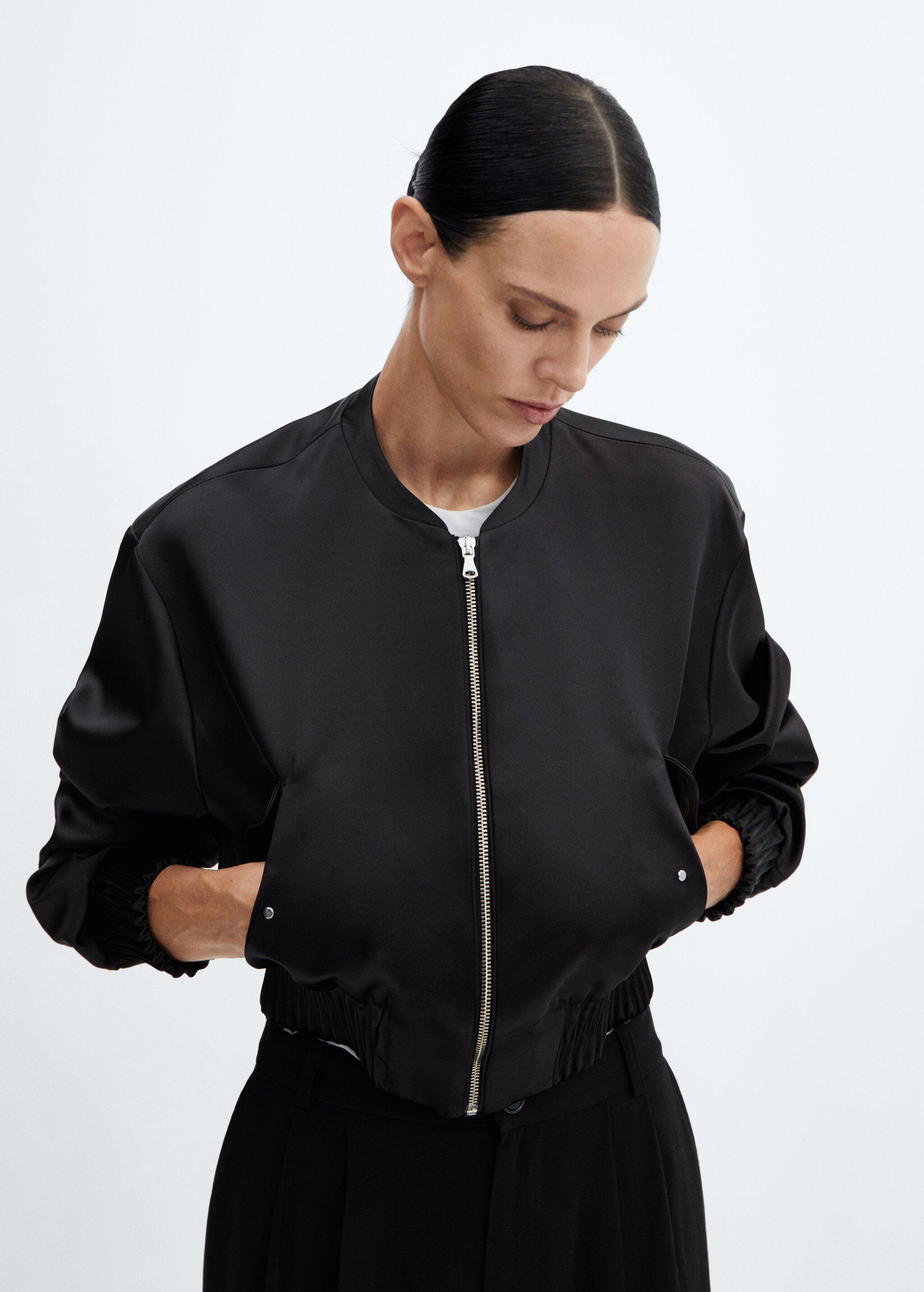 Crop satin bomber jacket - Details of the article 2