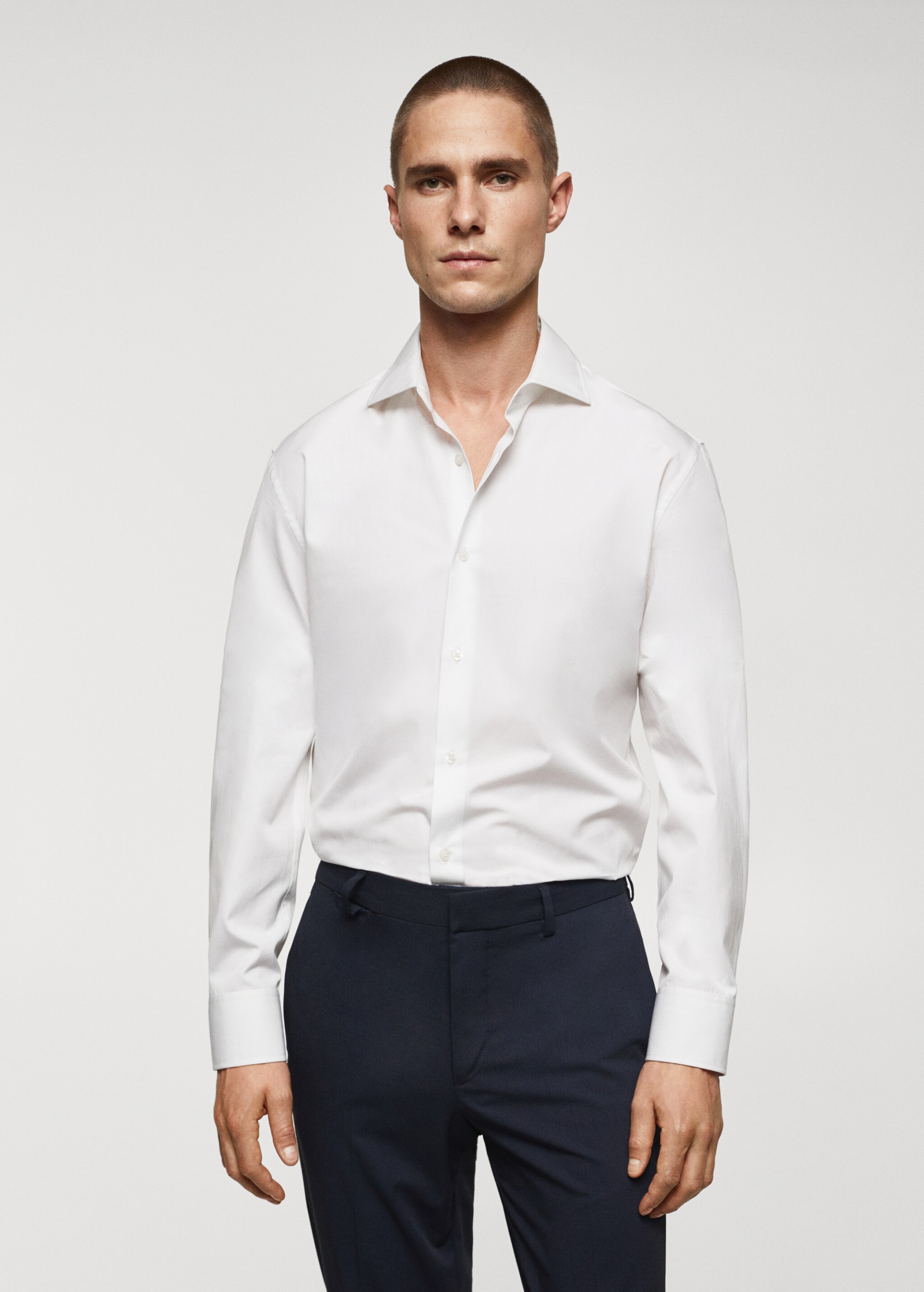 Slim-fit cotton poplin suit shirt - Medium plane