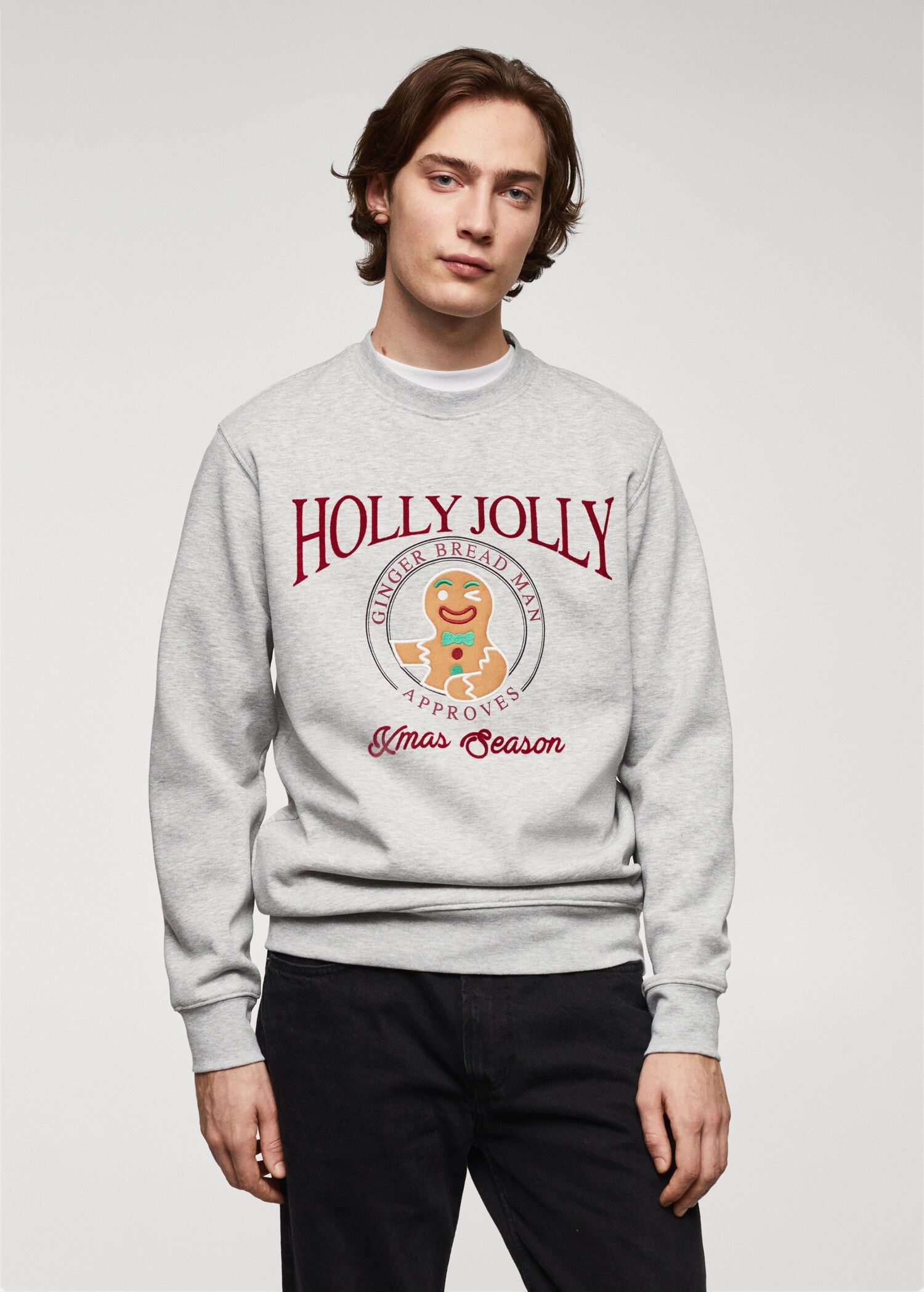Sudadera estampada detalles terciopelo - Plano medio