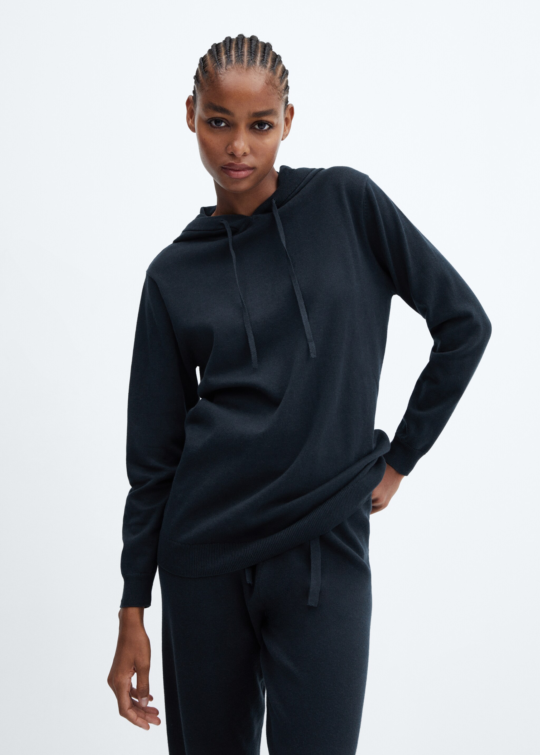 Cotton and linen hooded pyjama sweatshirt - Plan mediu