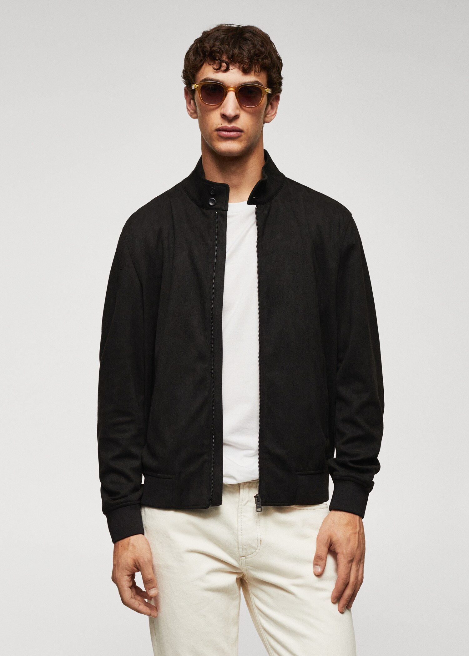 Suede-effect bomber jacket - Plan mediu