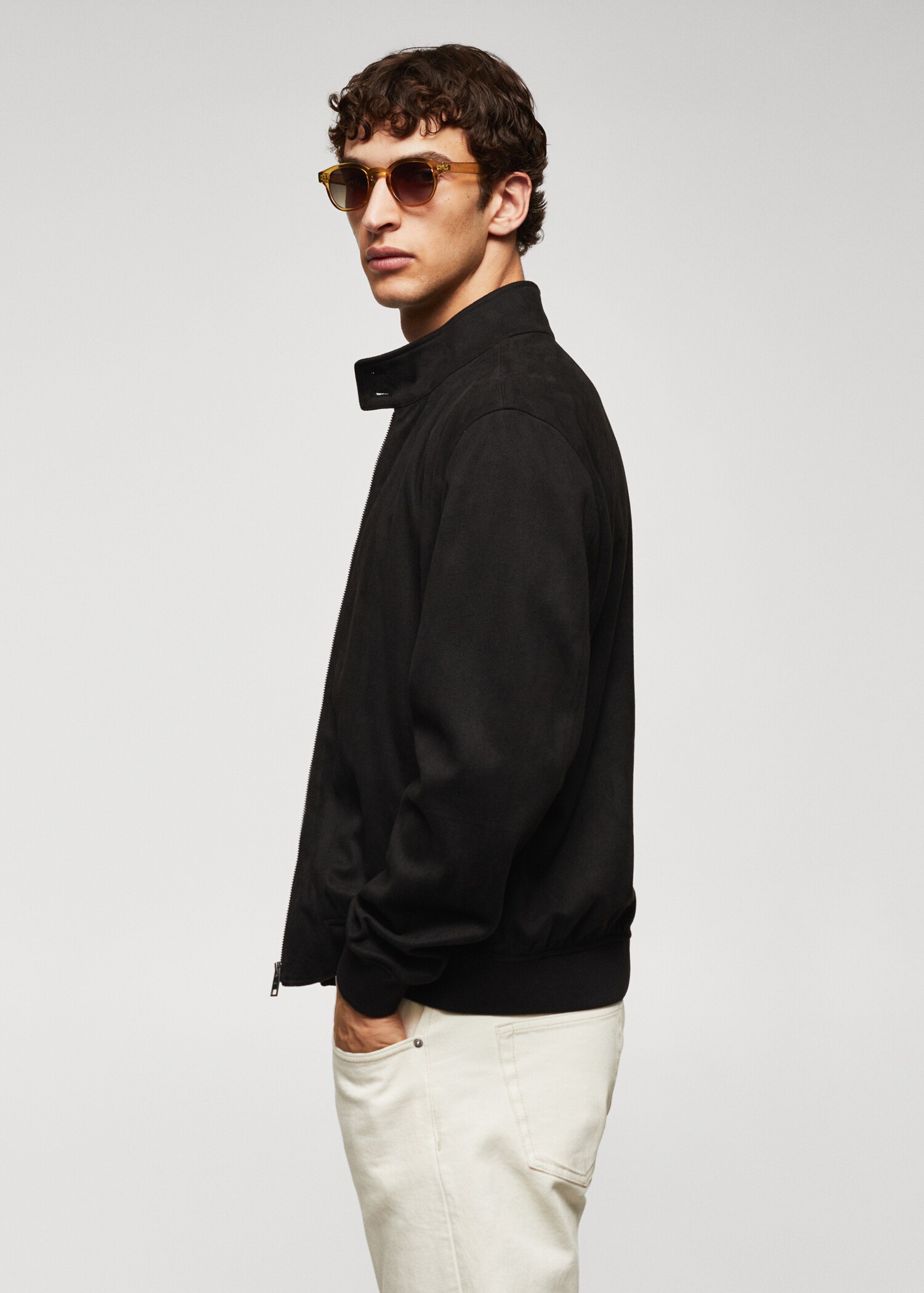 Suede-effect bomber jacket - Detaliu al articolului 2