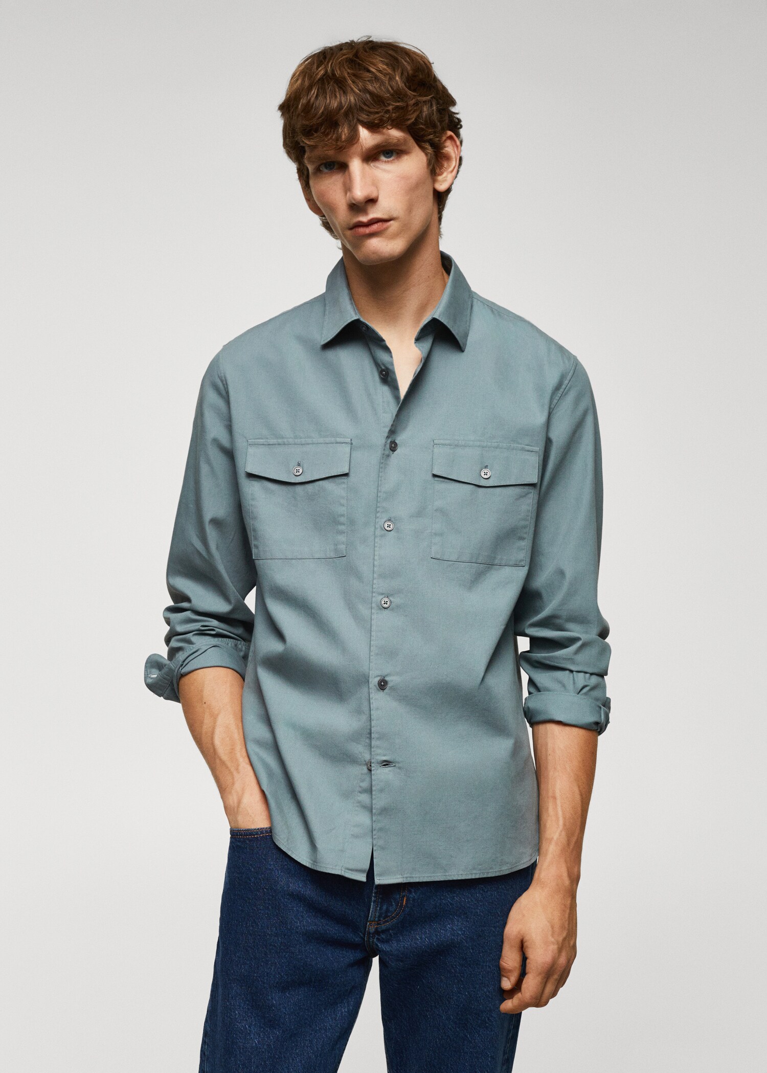 Chest-pocket cotton overshirt - Medium plane
