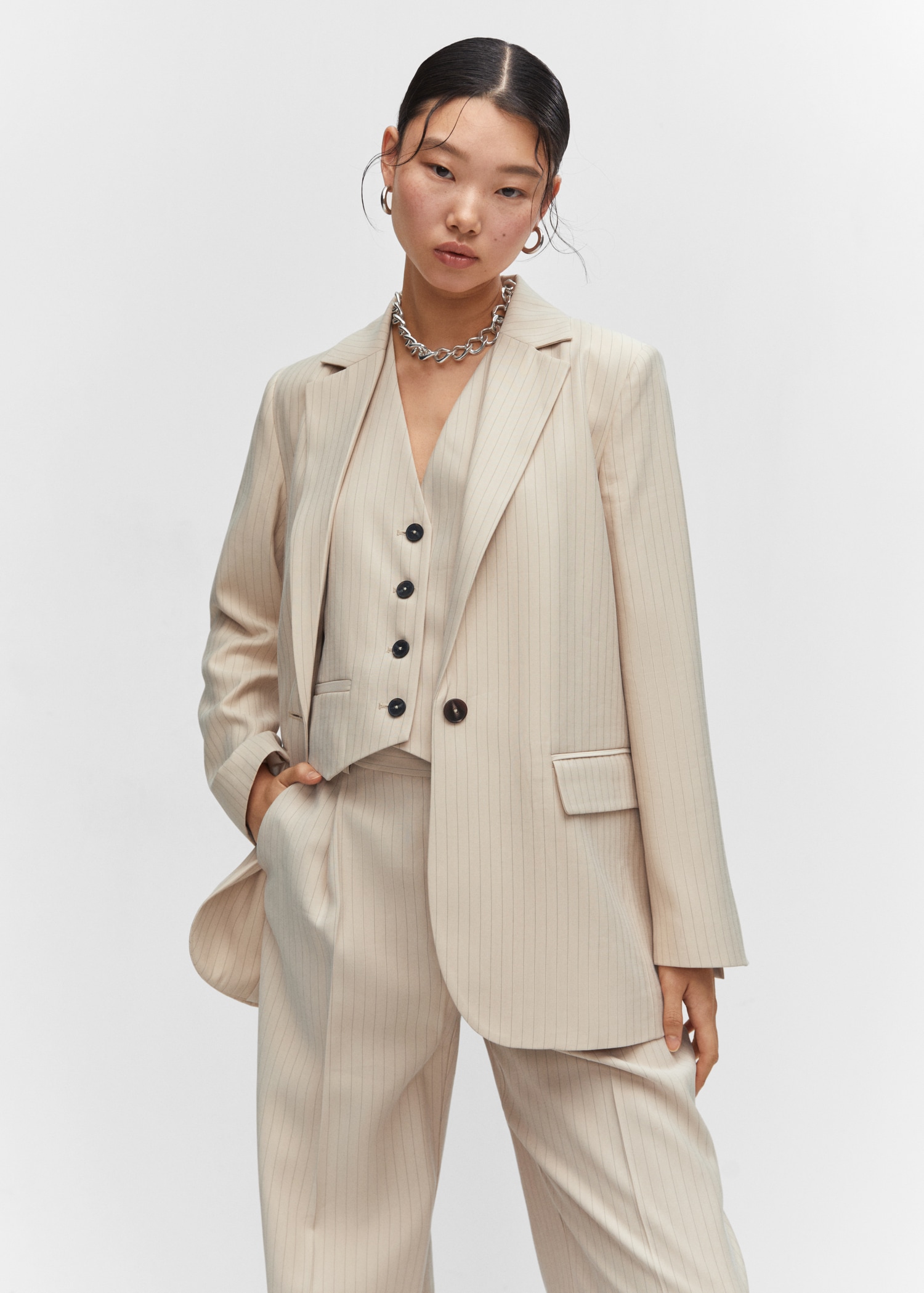 Pinstripe suit blazer MANGO Pakistan - Main Image