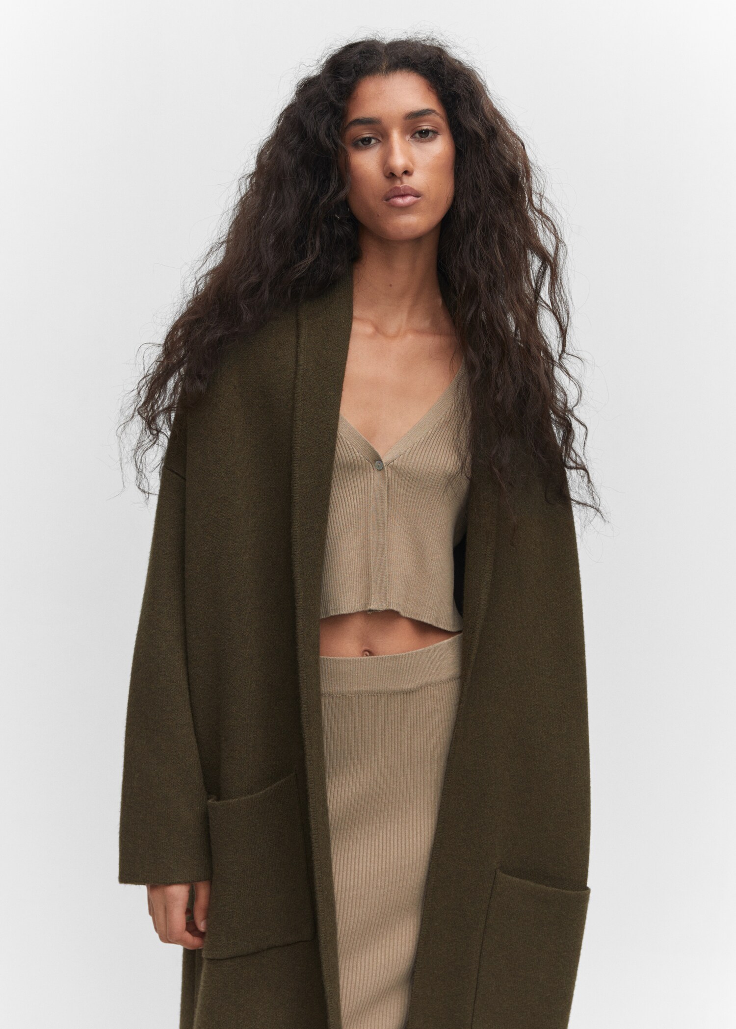 Oversized knitted coat with pockets - Medium plane