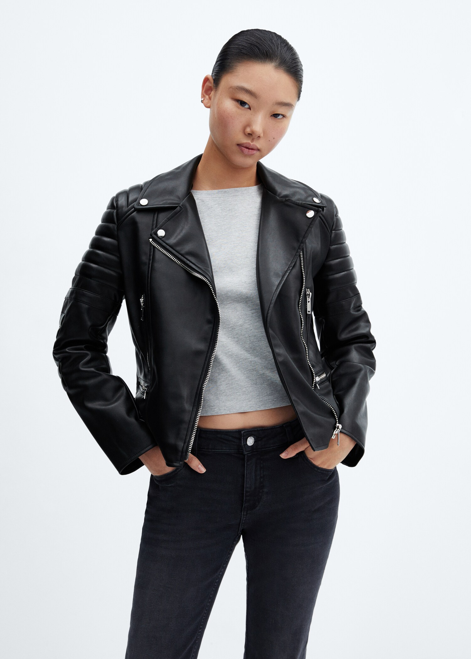 Chaqueta biker efecto piel - Plano medio