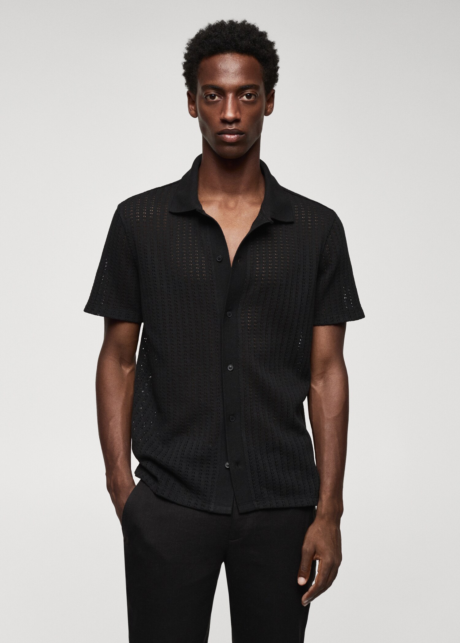 Cotton crochet polo shirt with buttons   - Medium plane