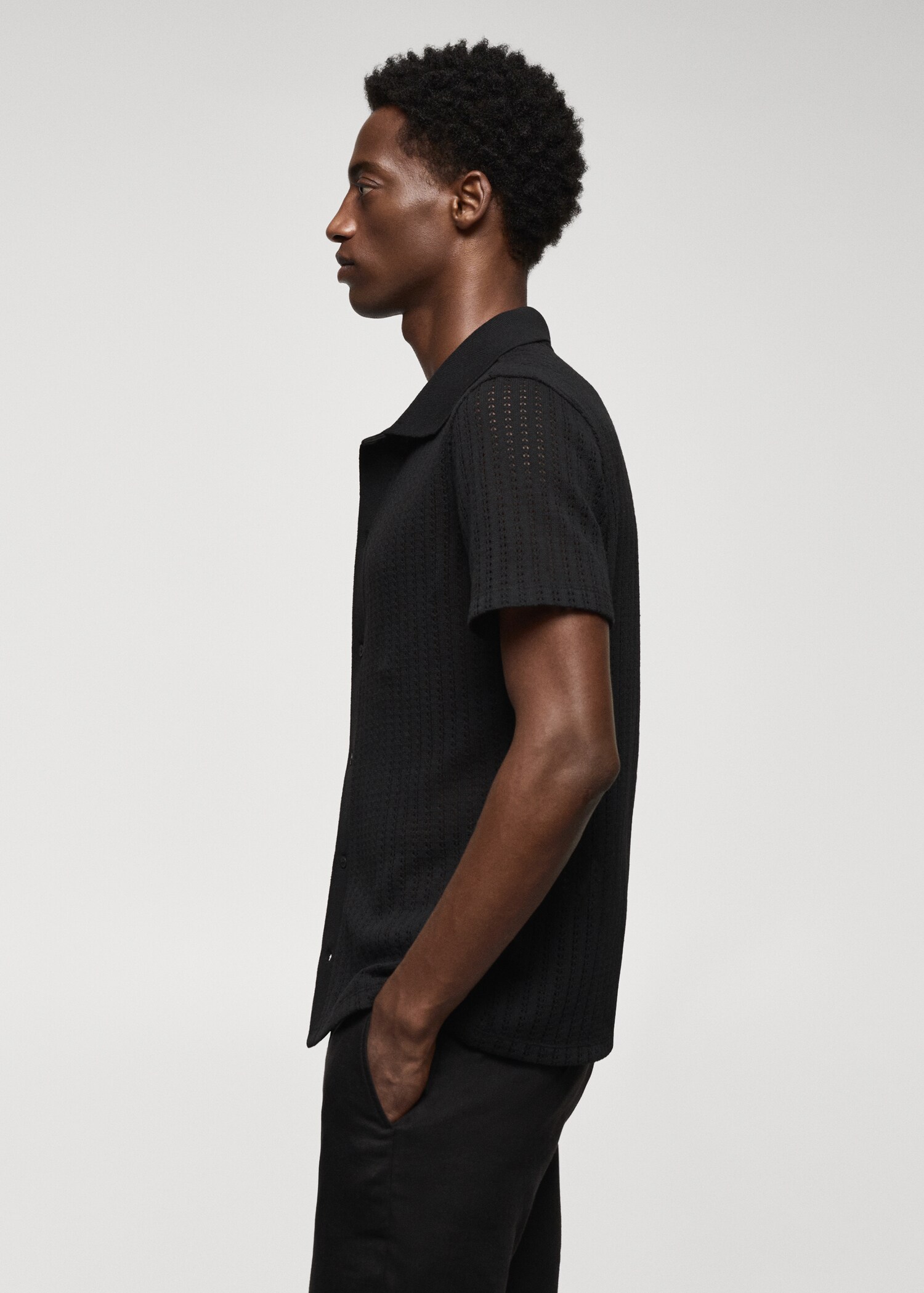 Cotton crochet polo shirt with buttons   - Details of the article 2
