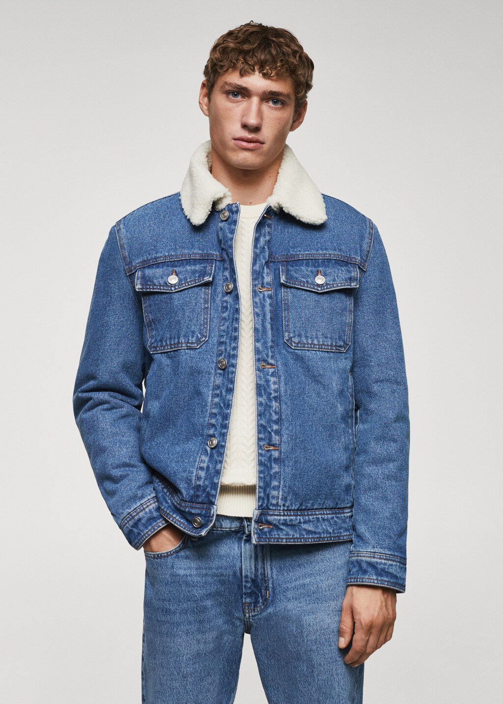 Denim jacket with sheepskin deals