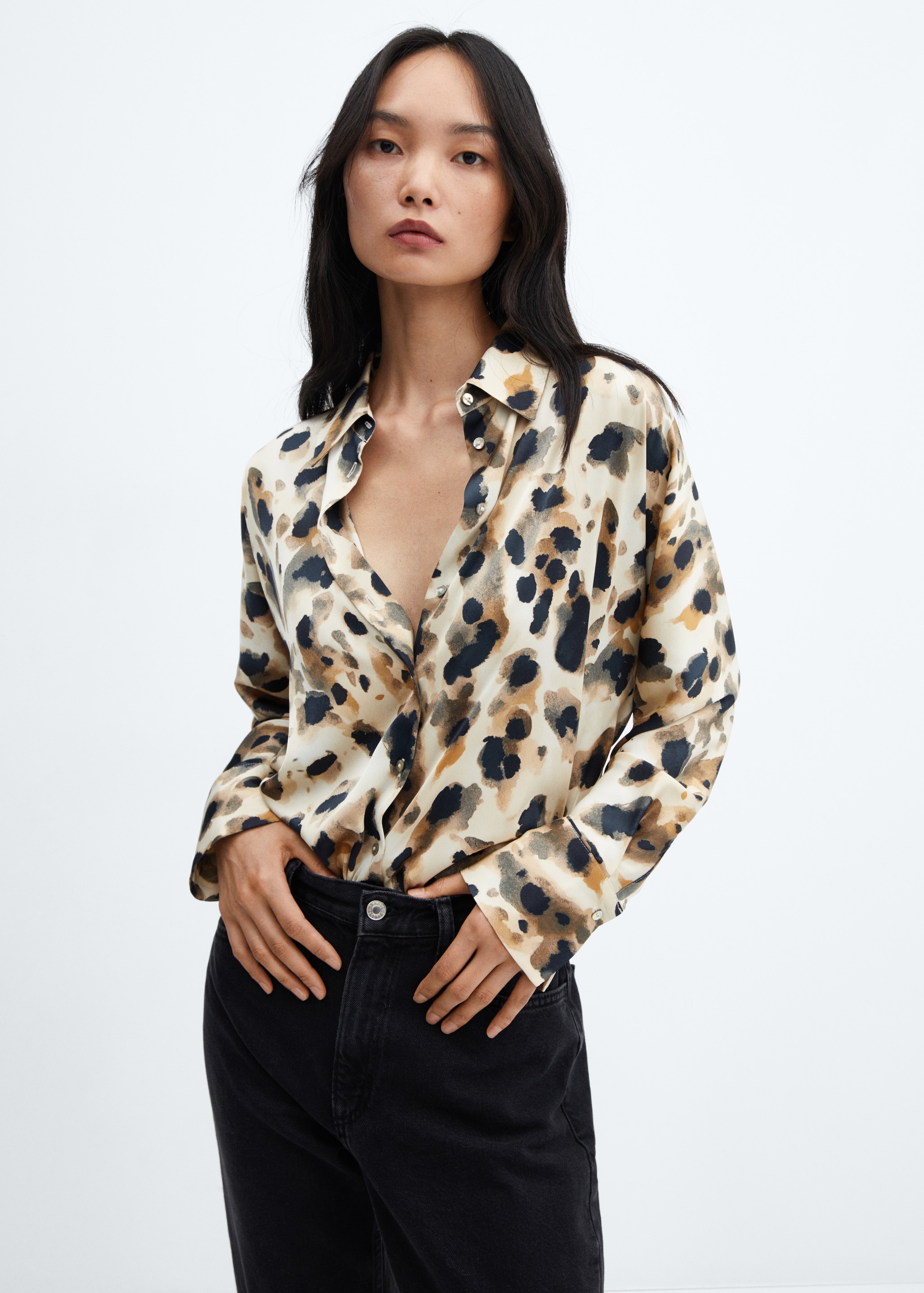 Leopard-print satin shirt