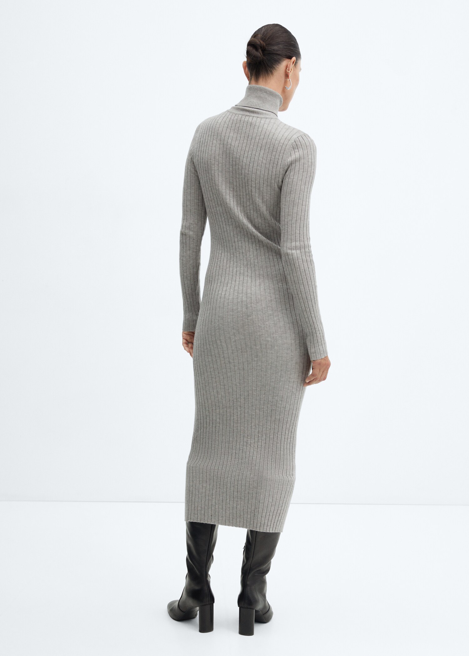Vestido midi canalé cuello alto - Reverso del artículo
