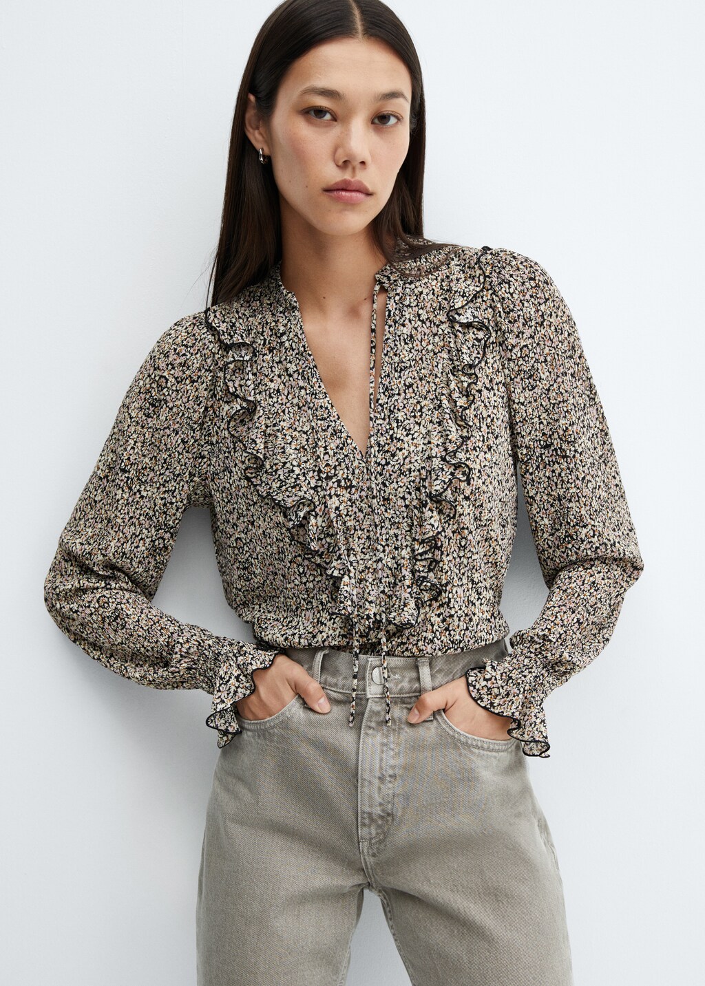 Mango ruffle blouse sale