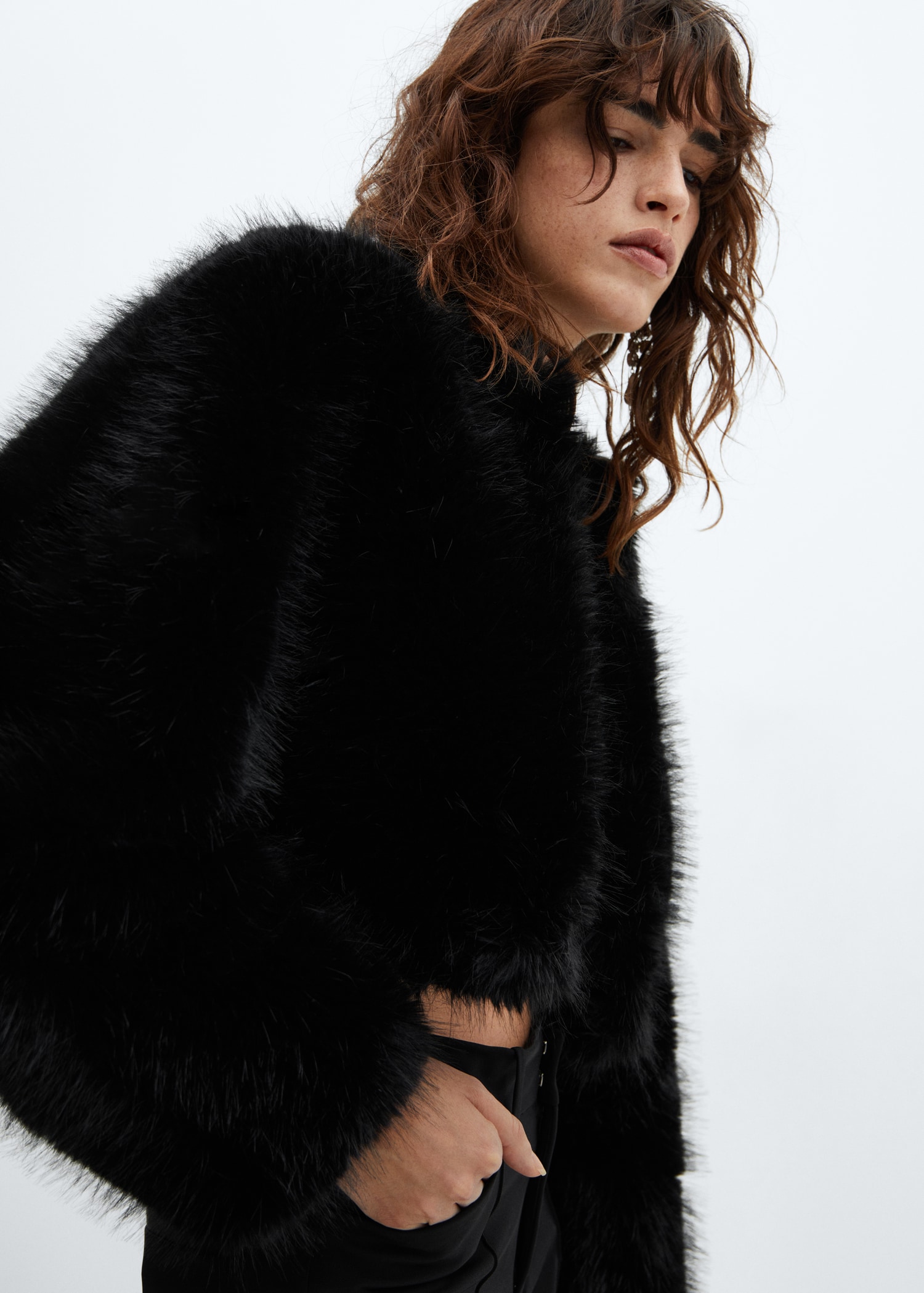 Veste Fausse Fourrure Noire Femme Veste Courte Blouson Fausse