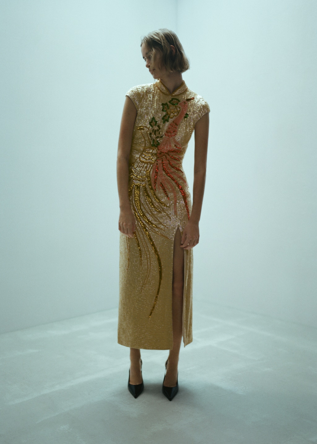 Mango gold dress deals