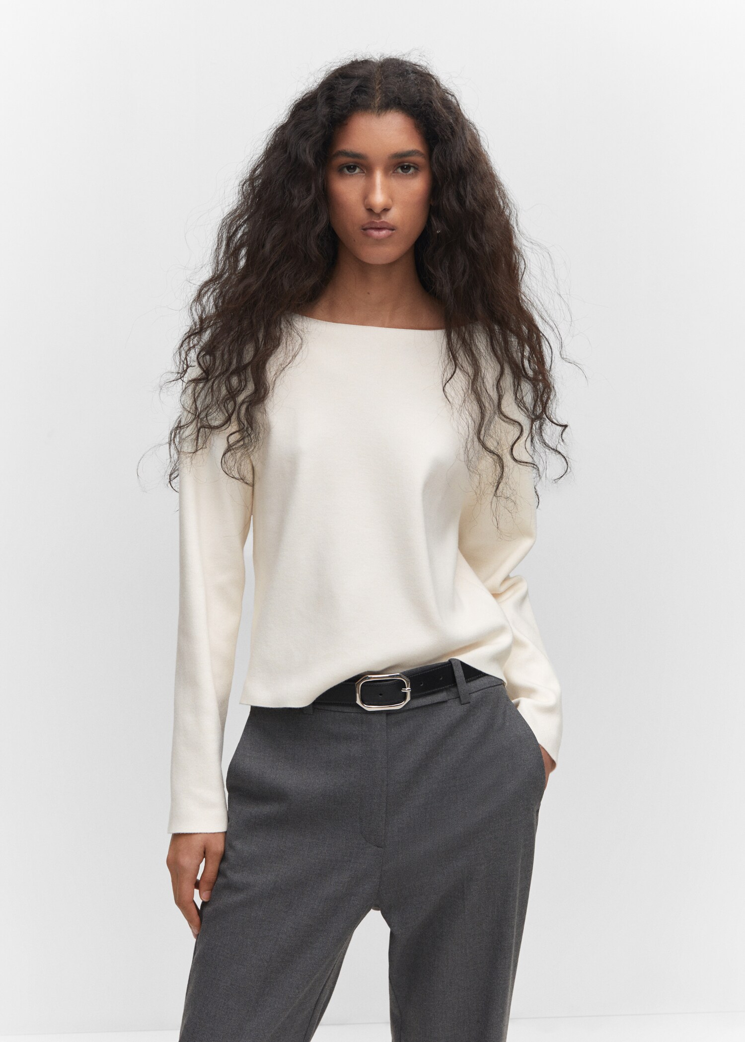Pull maille col bateau  - Plan moyen