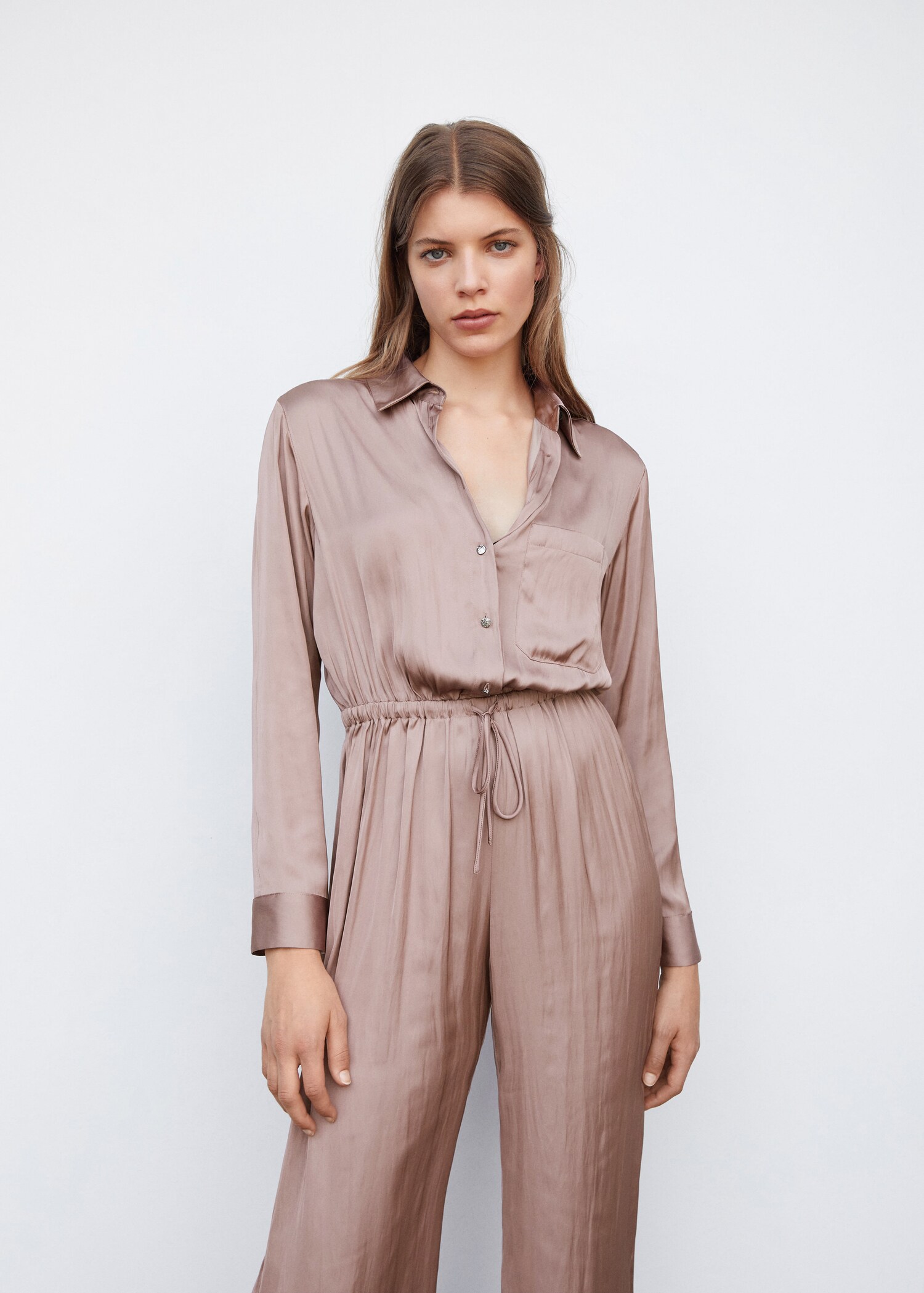 Long satin shirt jumpsuit - Medium plane