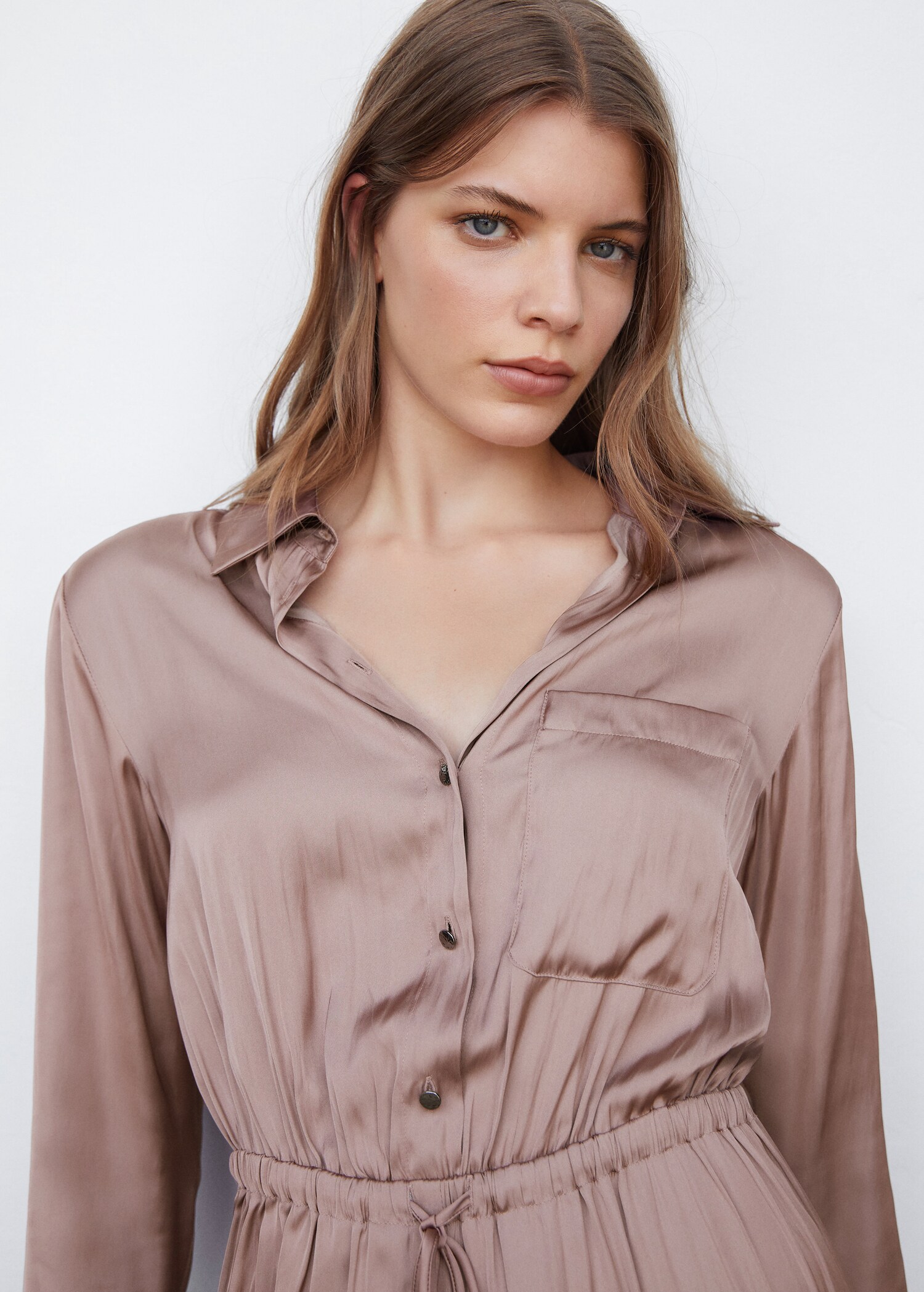 Long satin shirt jumpsuit - Details of the article 1