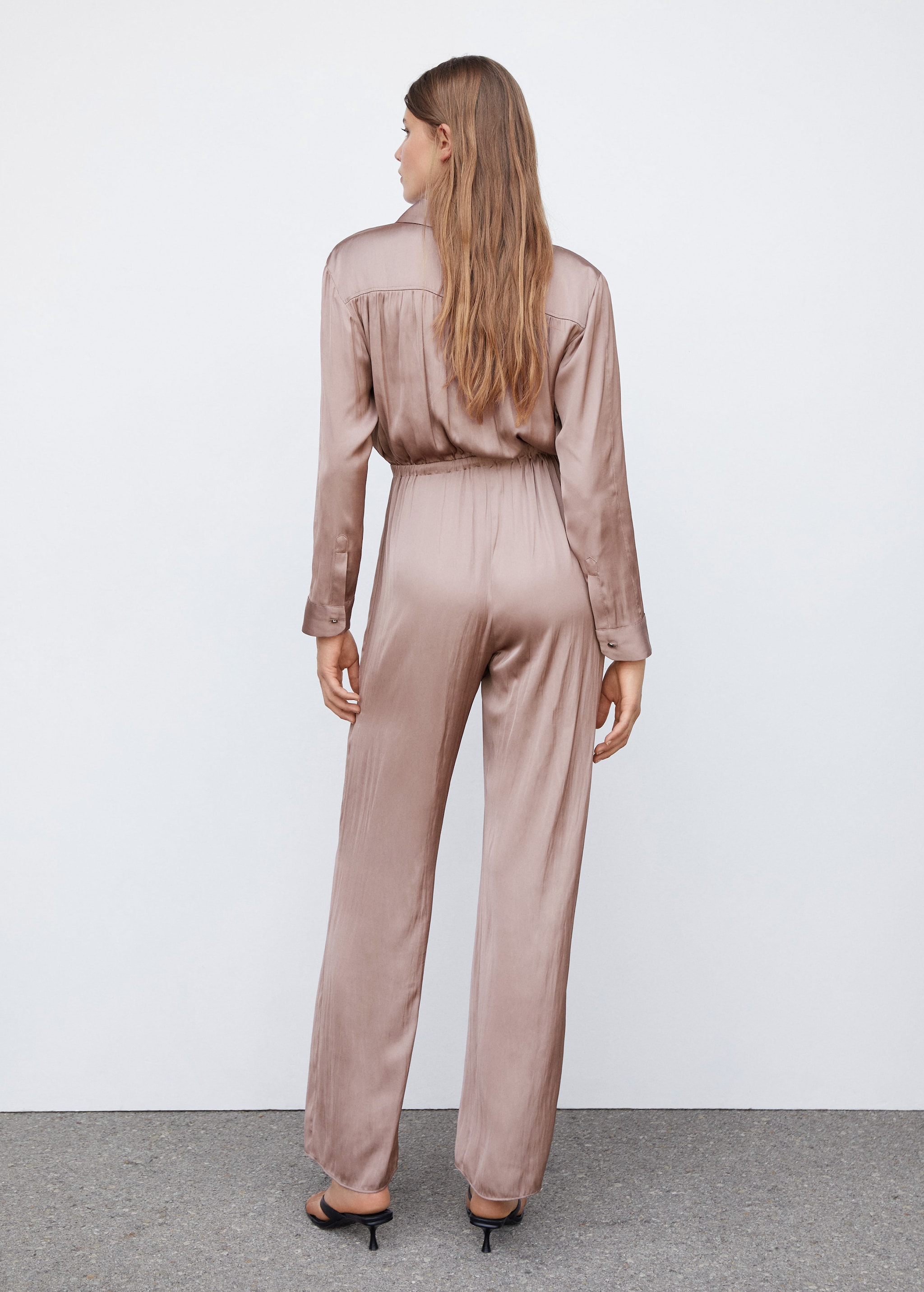 Long satin shirt jumpsuit - Reverse of the article