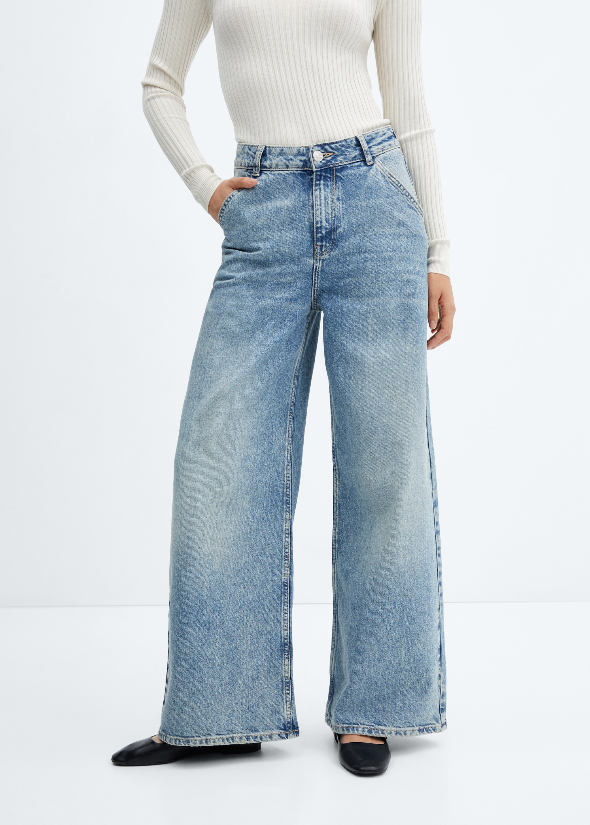 Jeans wideleg tiro medio - Plano medio