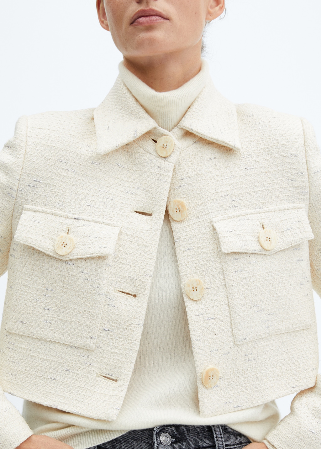 Cropped tweed jacket with pockets - Women | MANGO Georgia