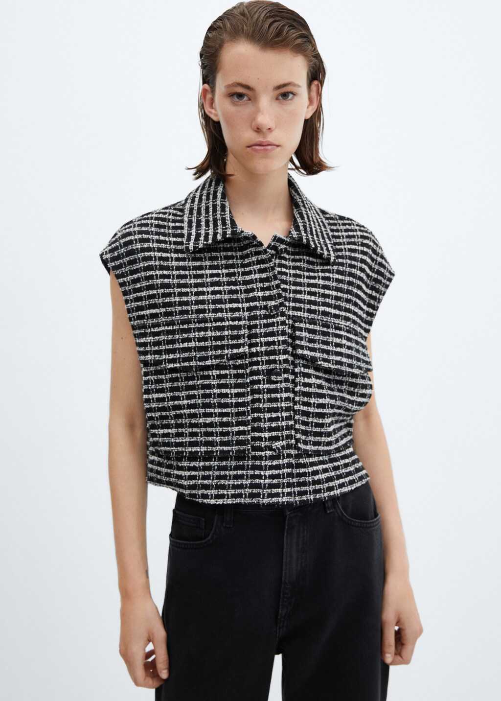 トップス SACRA LI/CO HIGH COUNT POPLIN GILET TOPSTITCHED POPLIN SHIRT - White | ZARA Georgia