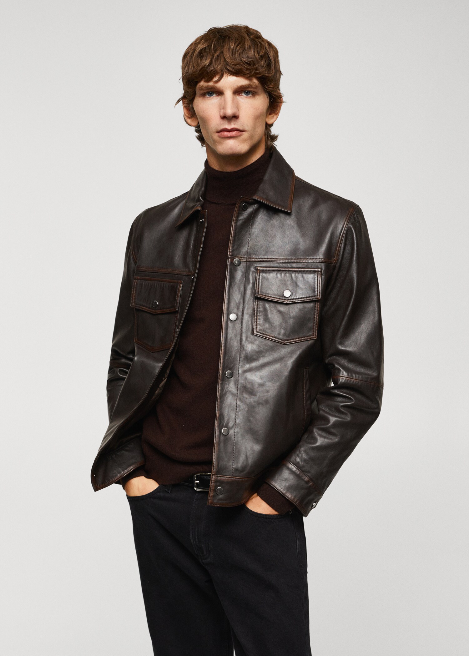 Veste cuir effet usé - Plan moyen