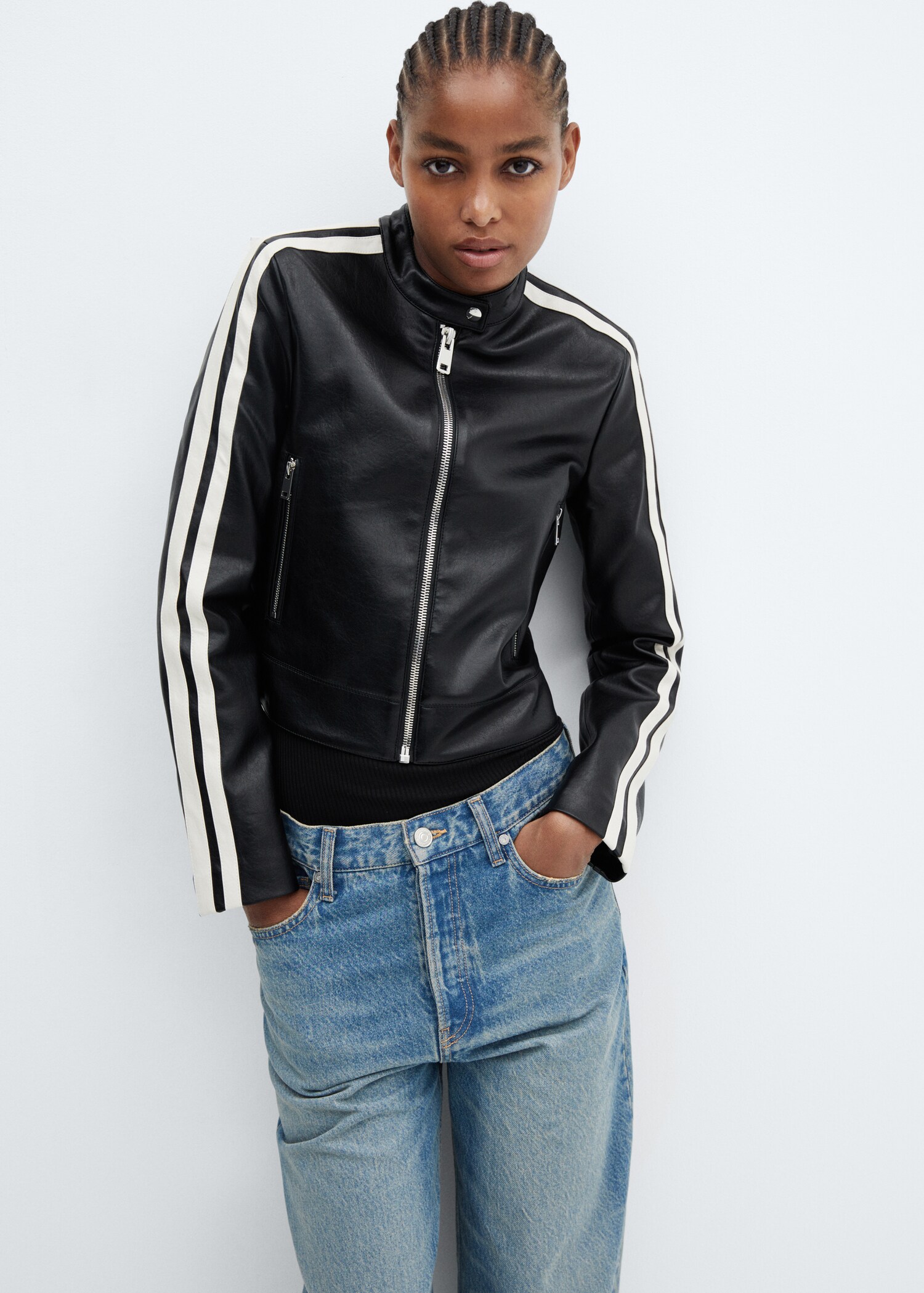 Blouson biker simili-cuir - Plan moyen