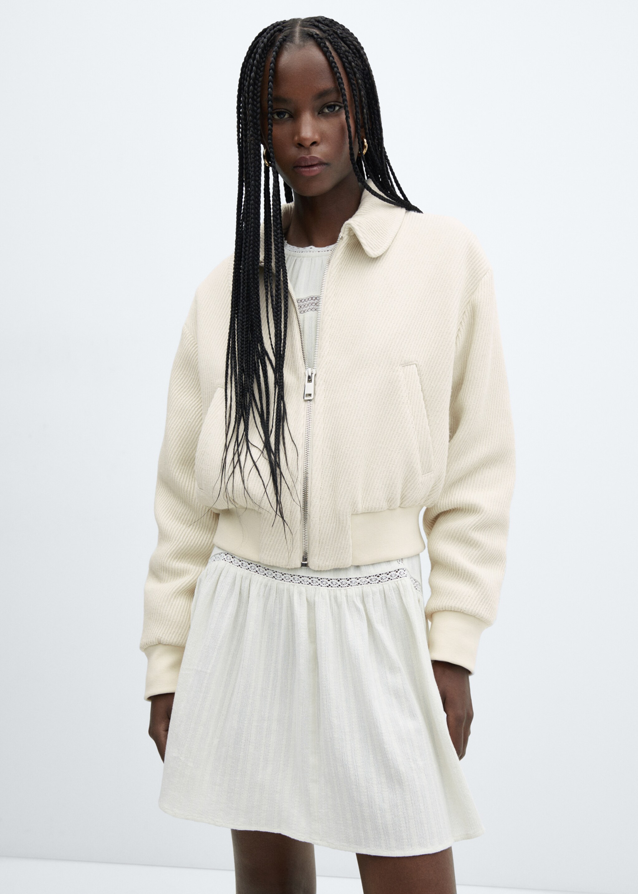 Textured bomber jacket - Medium plane, Ecru. Ref: 57095999-00.