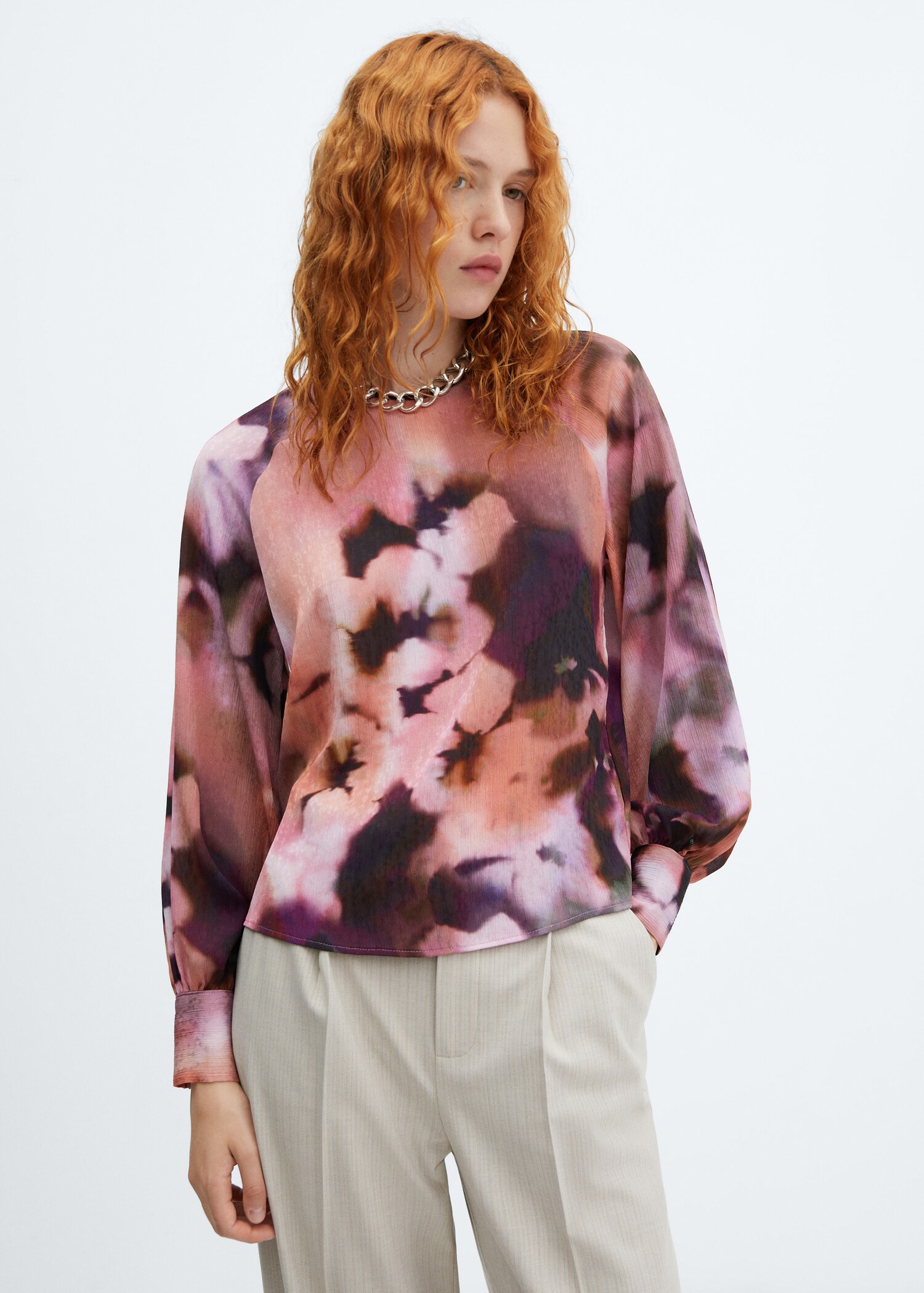 Blouse à fleurs manches bouffantes - Plan moyen