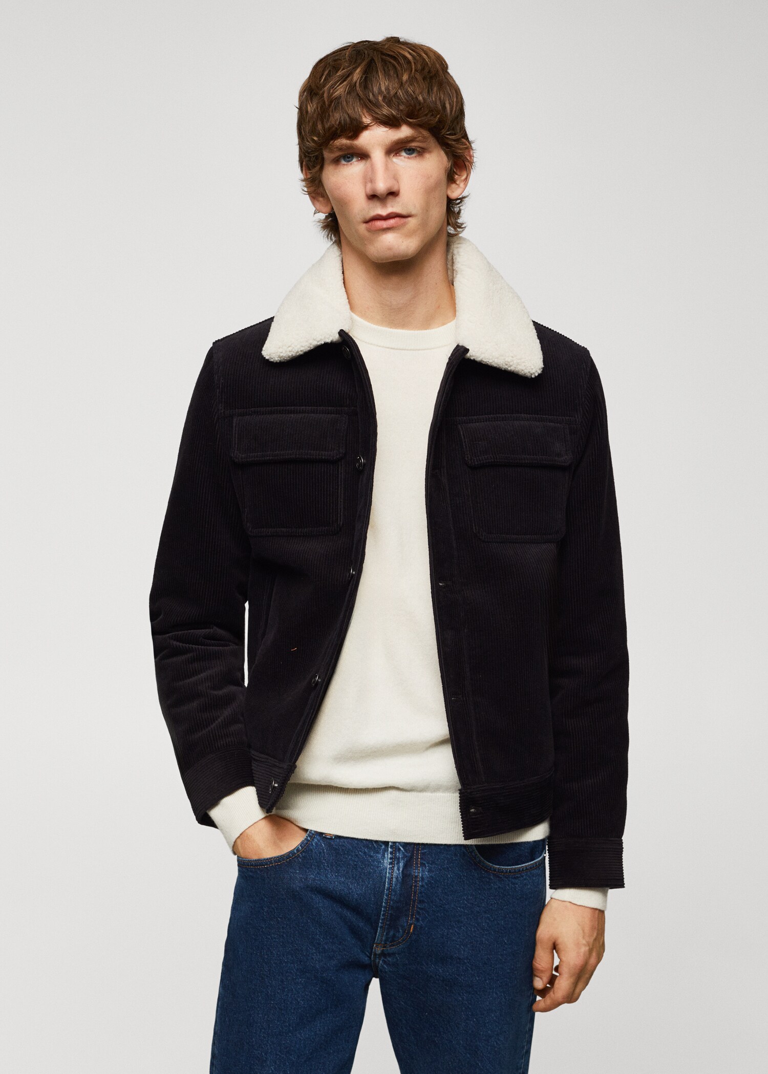 Corduroy jacket with shearling-effect lining - Medium plane