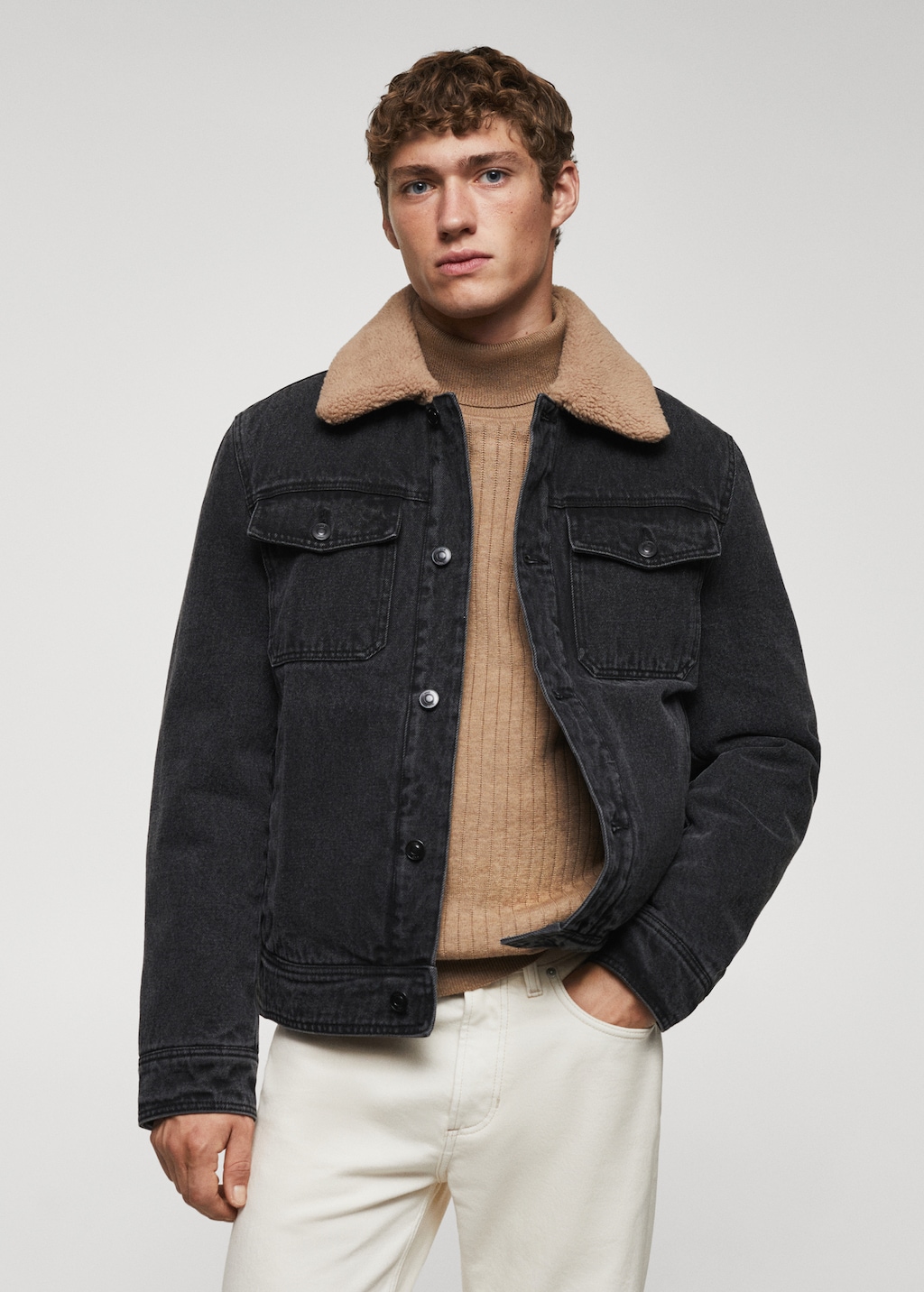 Denim shearling jacket mens deals