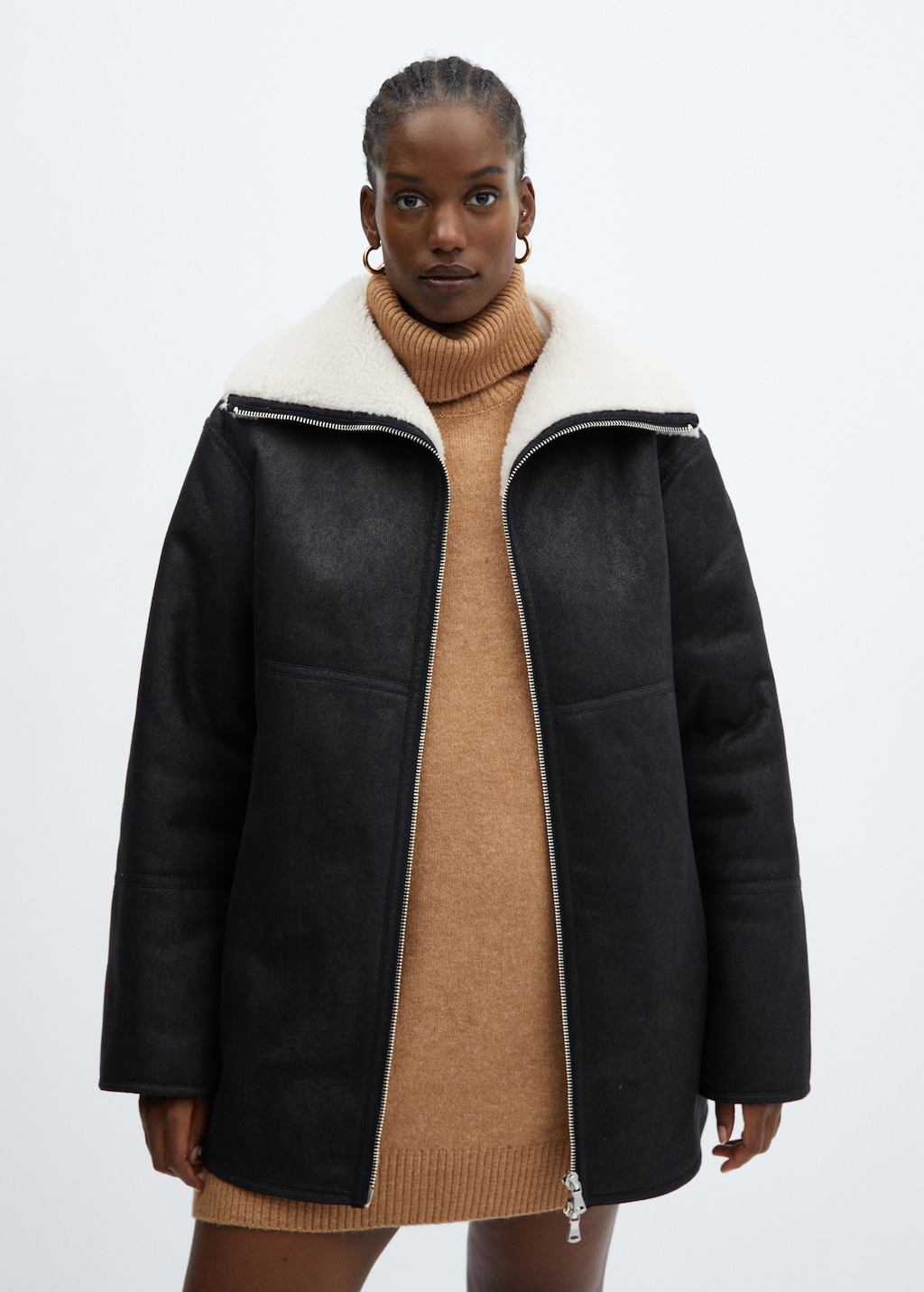 Shearling lined coat with zip Women MANGO Georgia