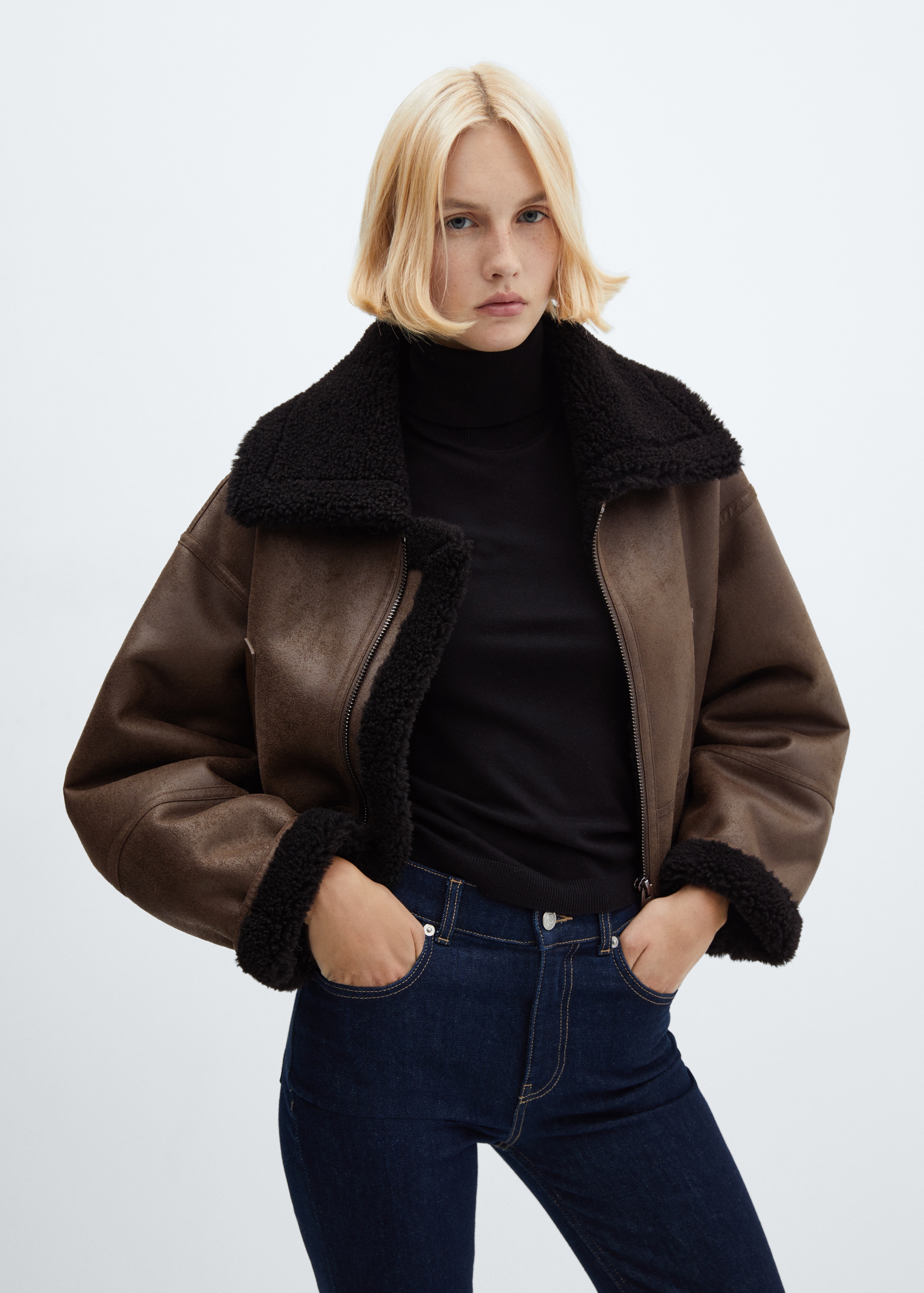 Faux shearling-lined short jacket