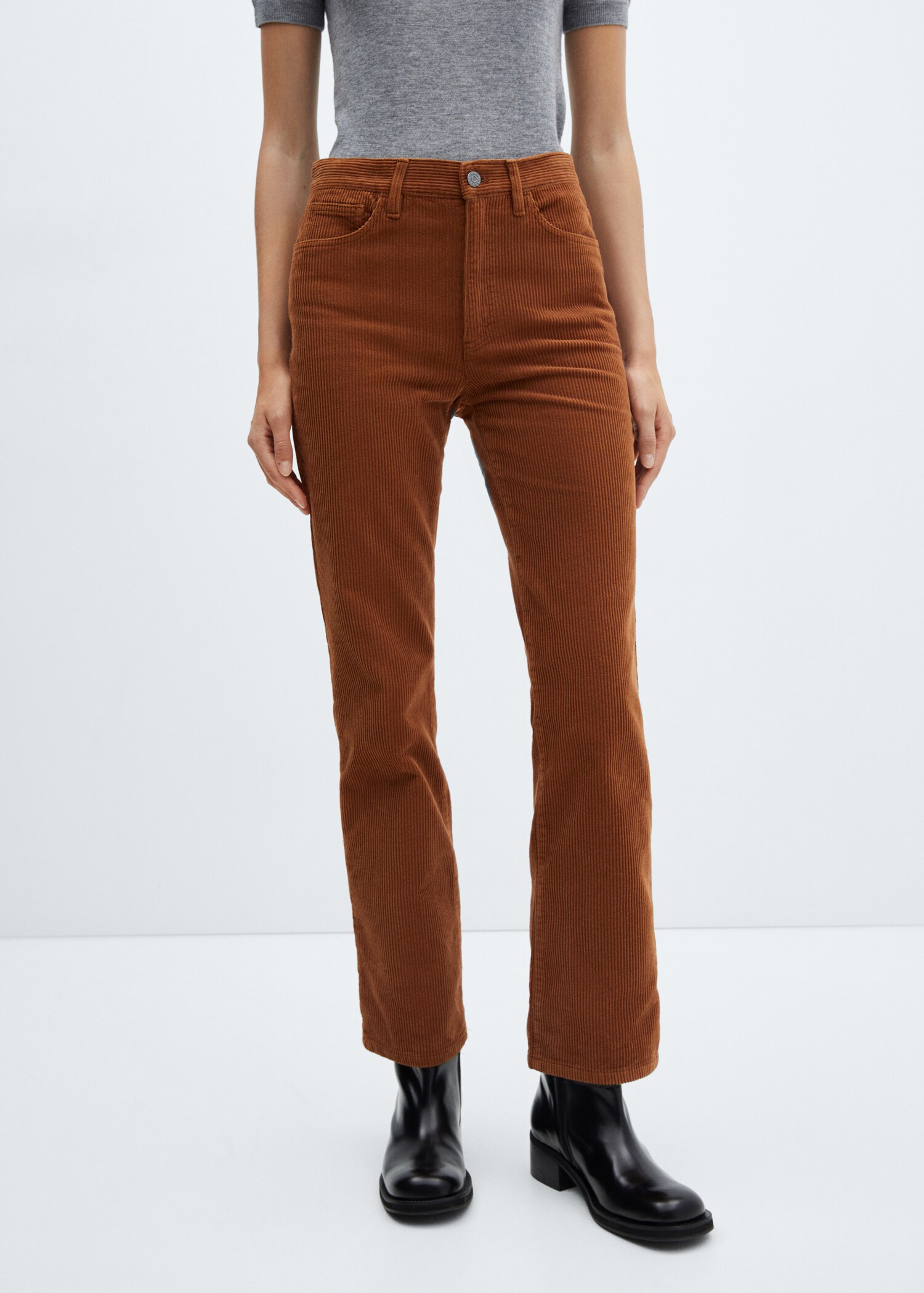 Pantalon droit taille normale velours côtelé - Plan moyen