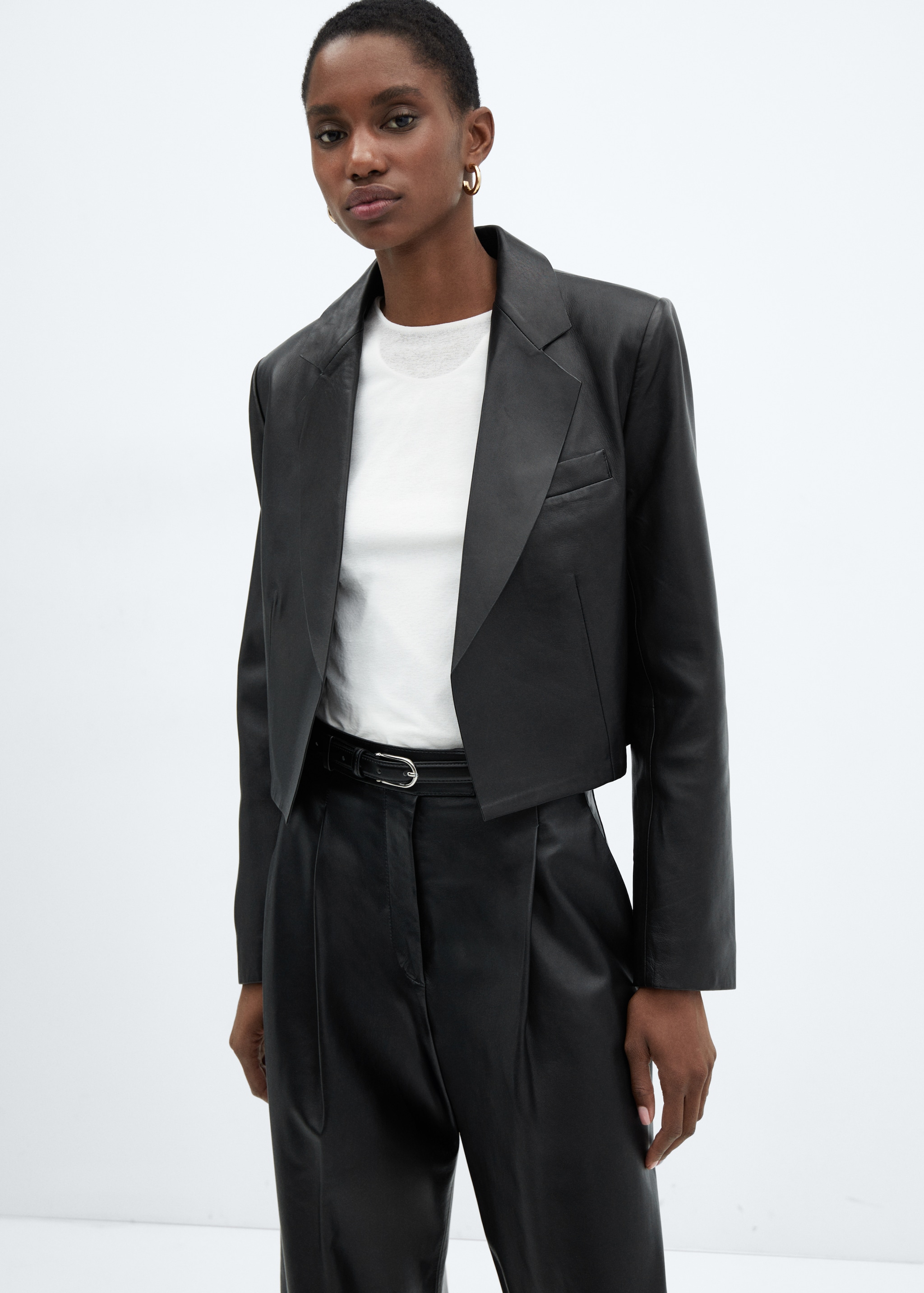 100% leather cropped jacket - Main Image