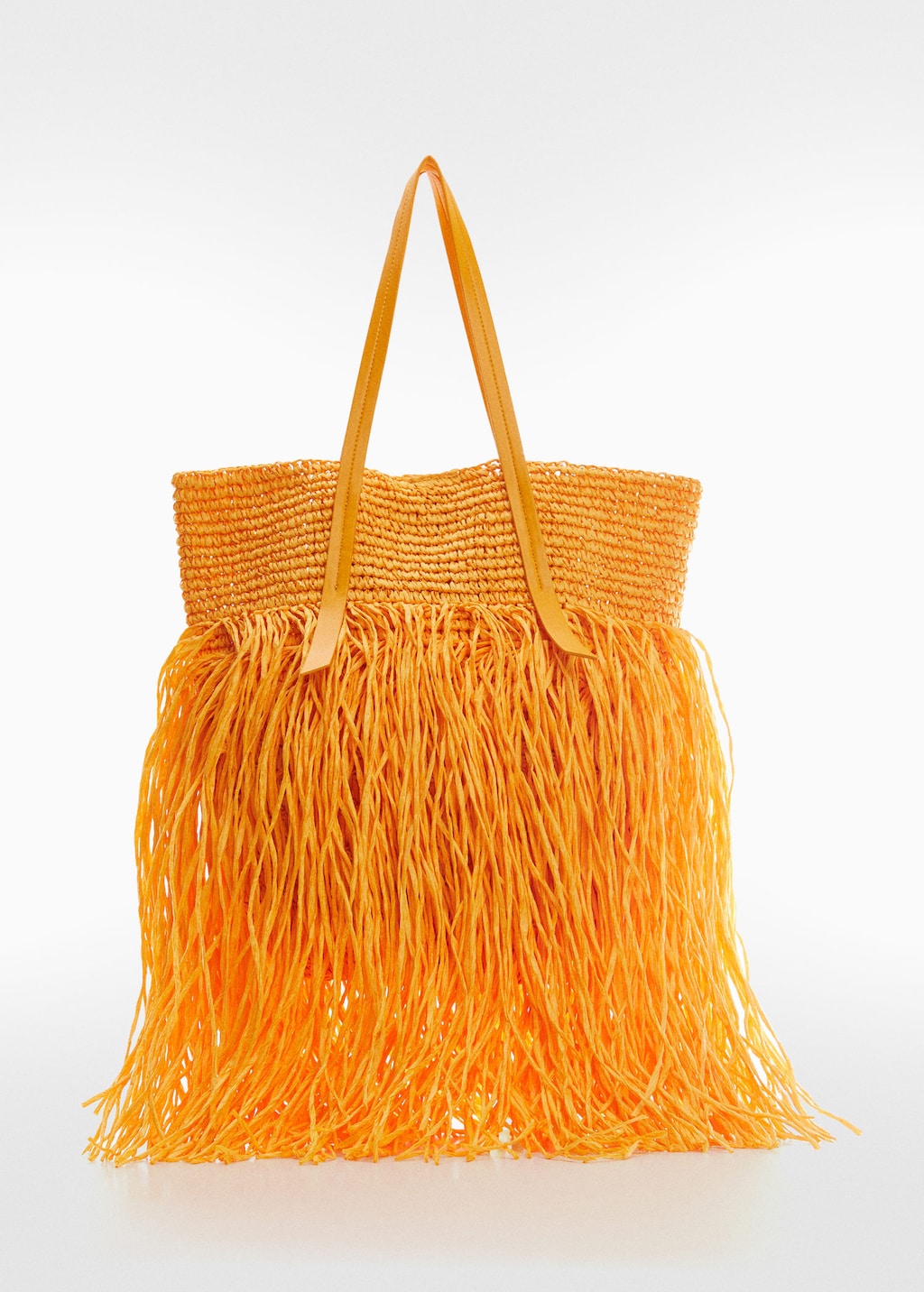 Maxi fringed natural fibre bag MANGO