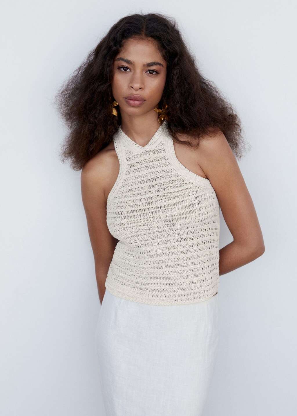 White Crochet Halter Neck Top