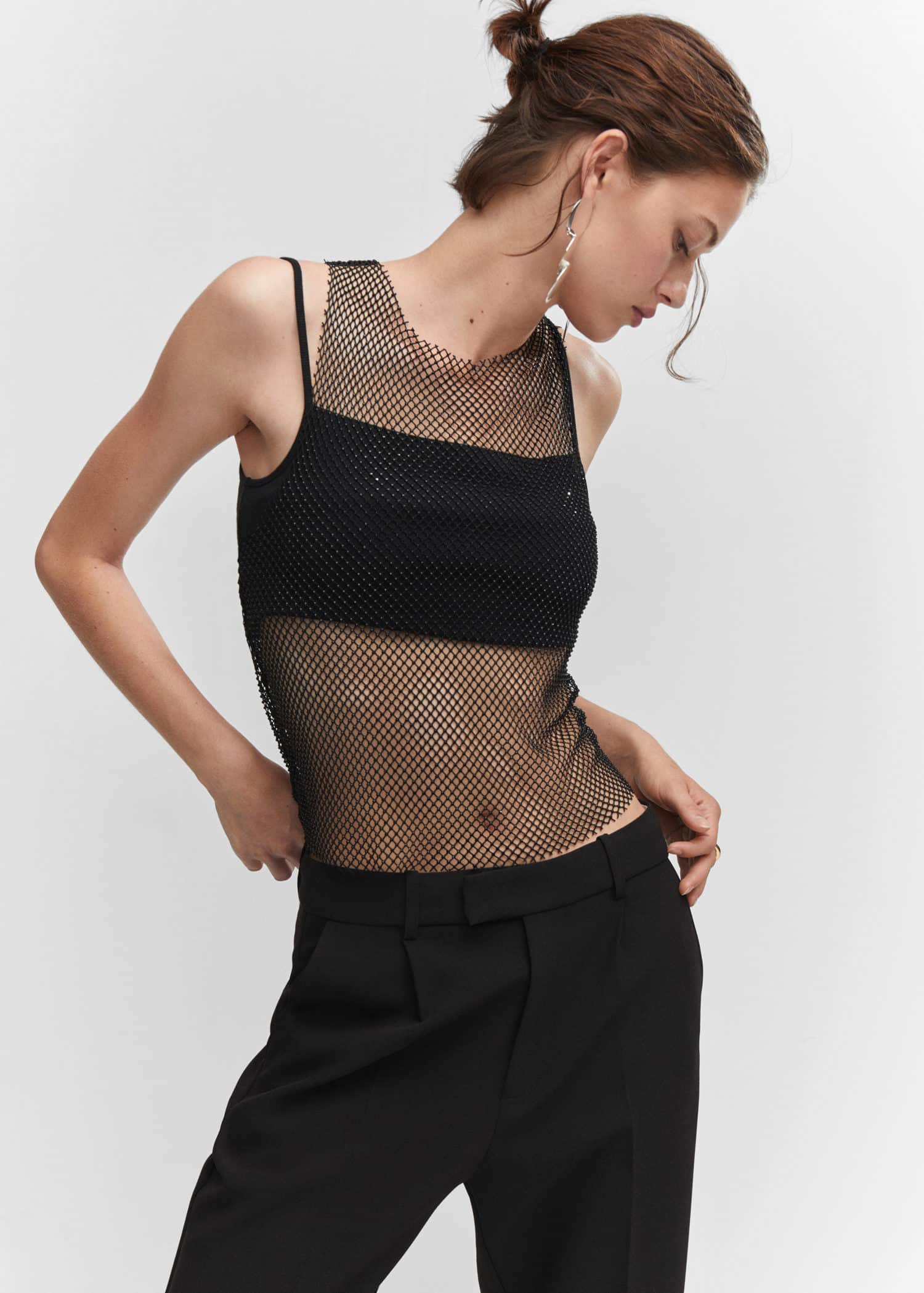 Mesh top with crystal detail