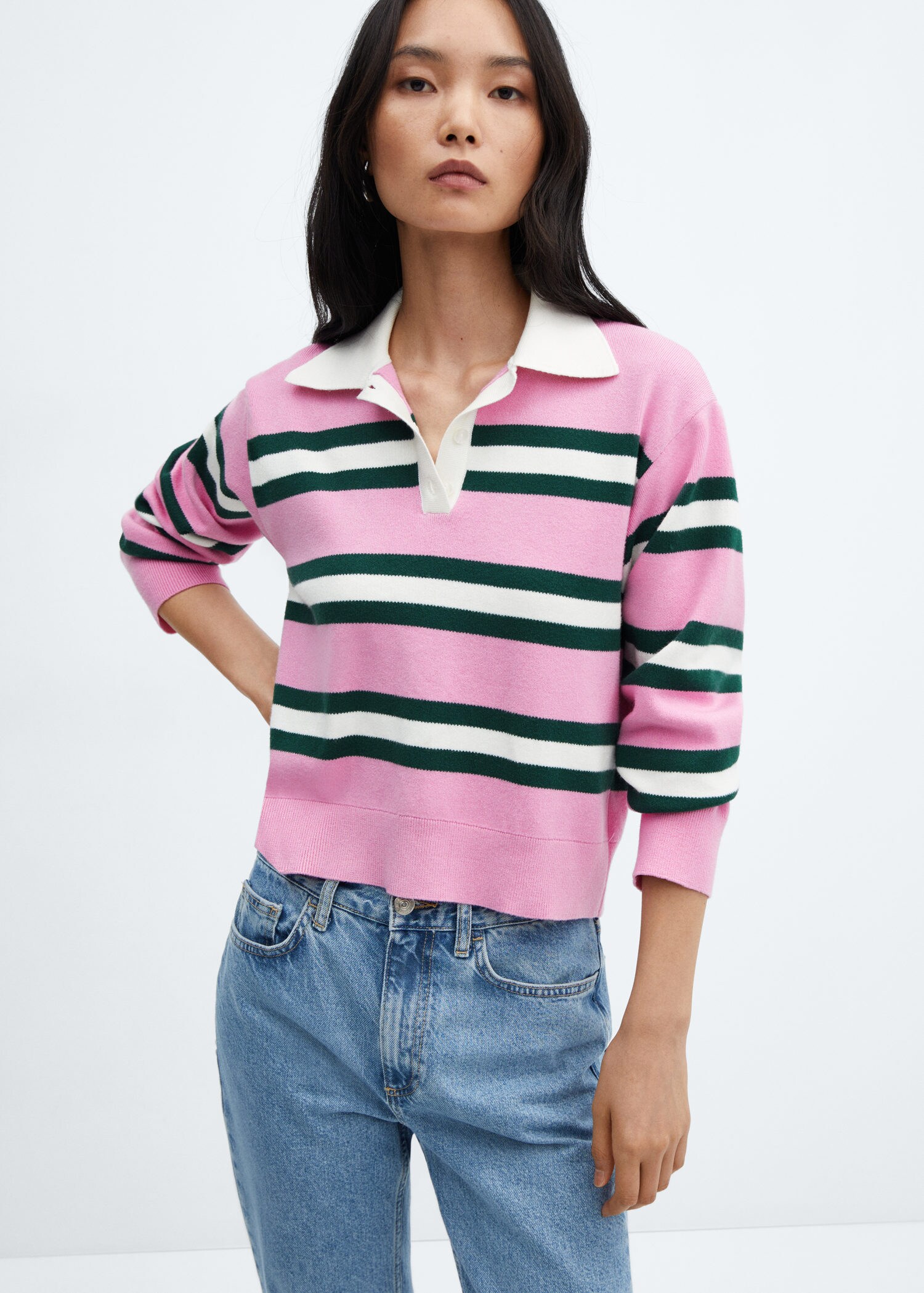 Striped polo-neck sweater