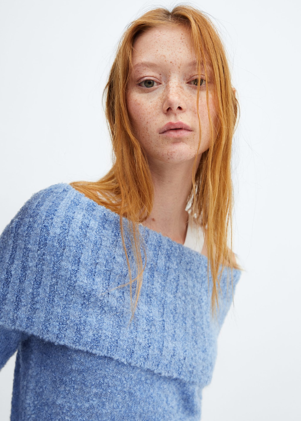 Light blue off the shoulder sweater sales