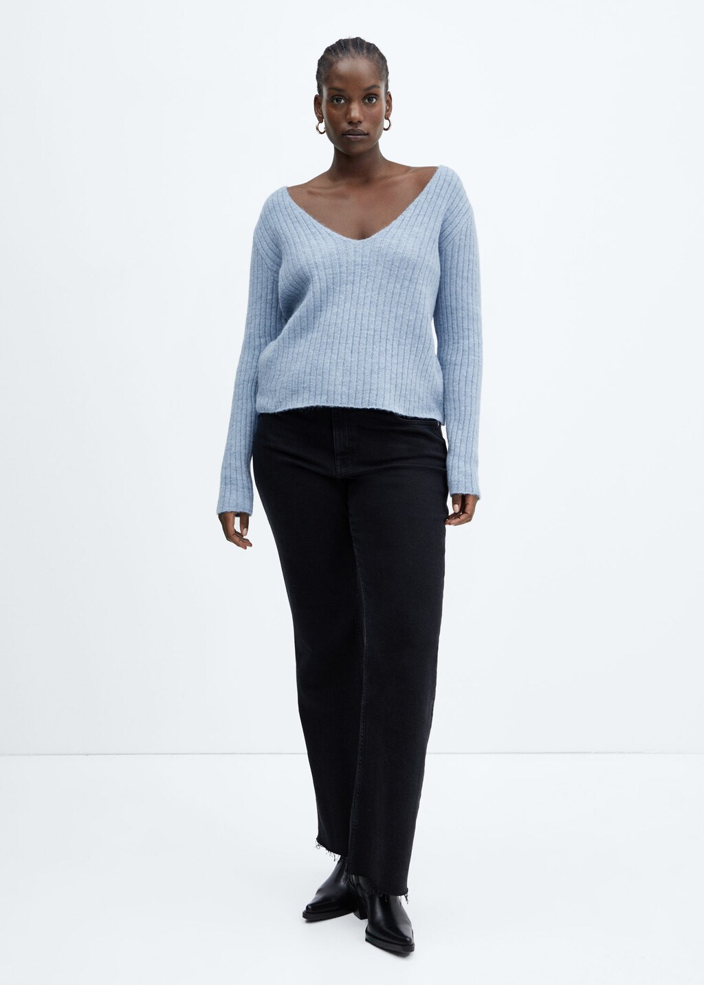 V neck ribbed knit sweater MANGO