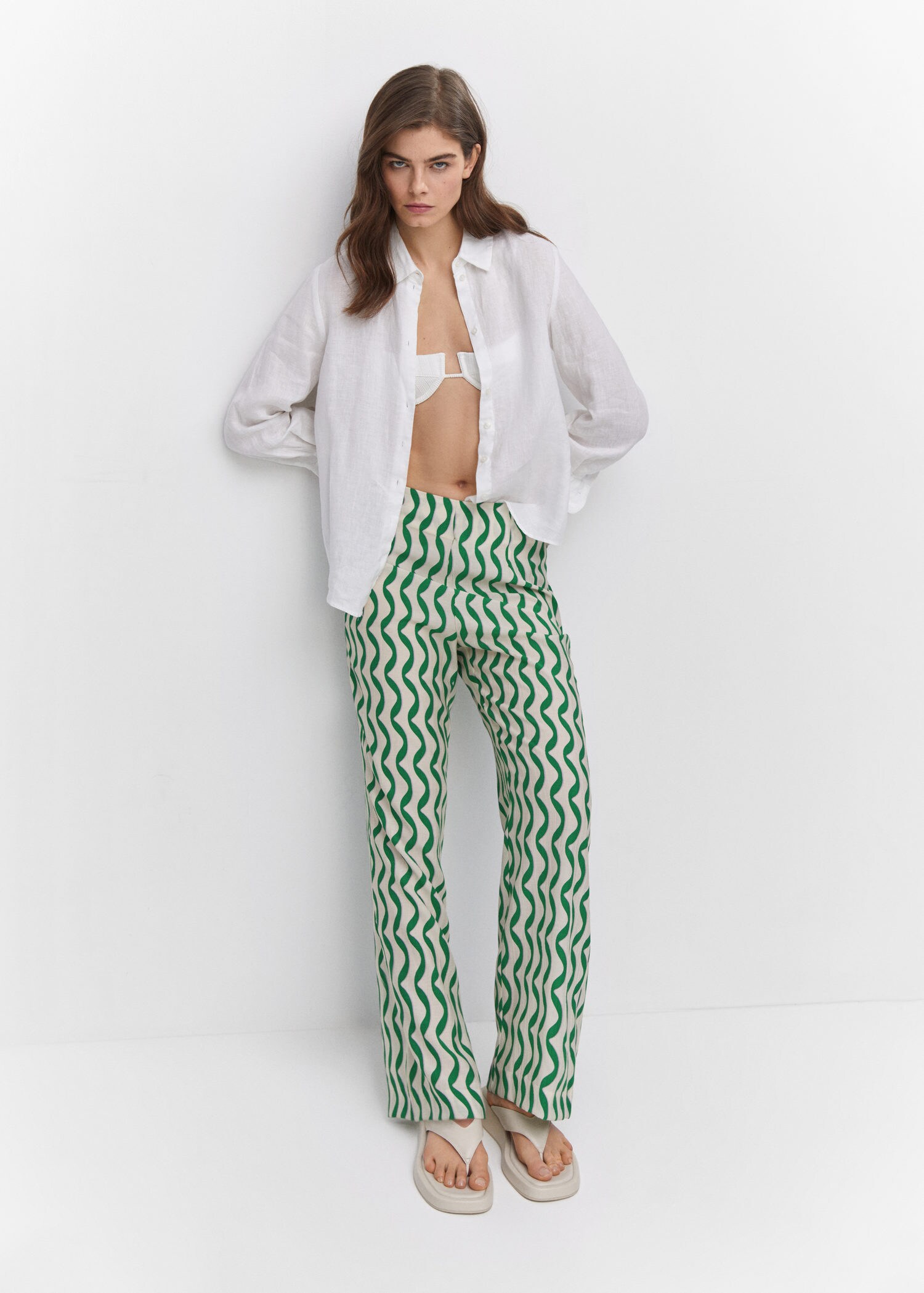 Textured printed trousers